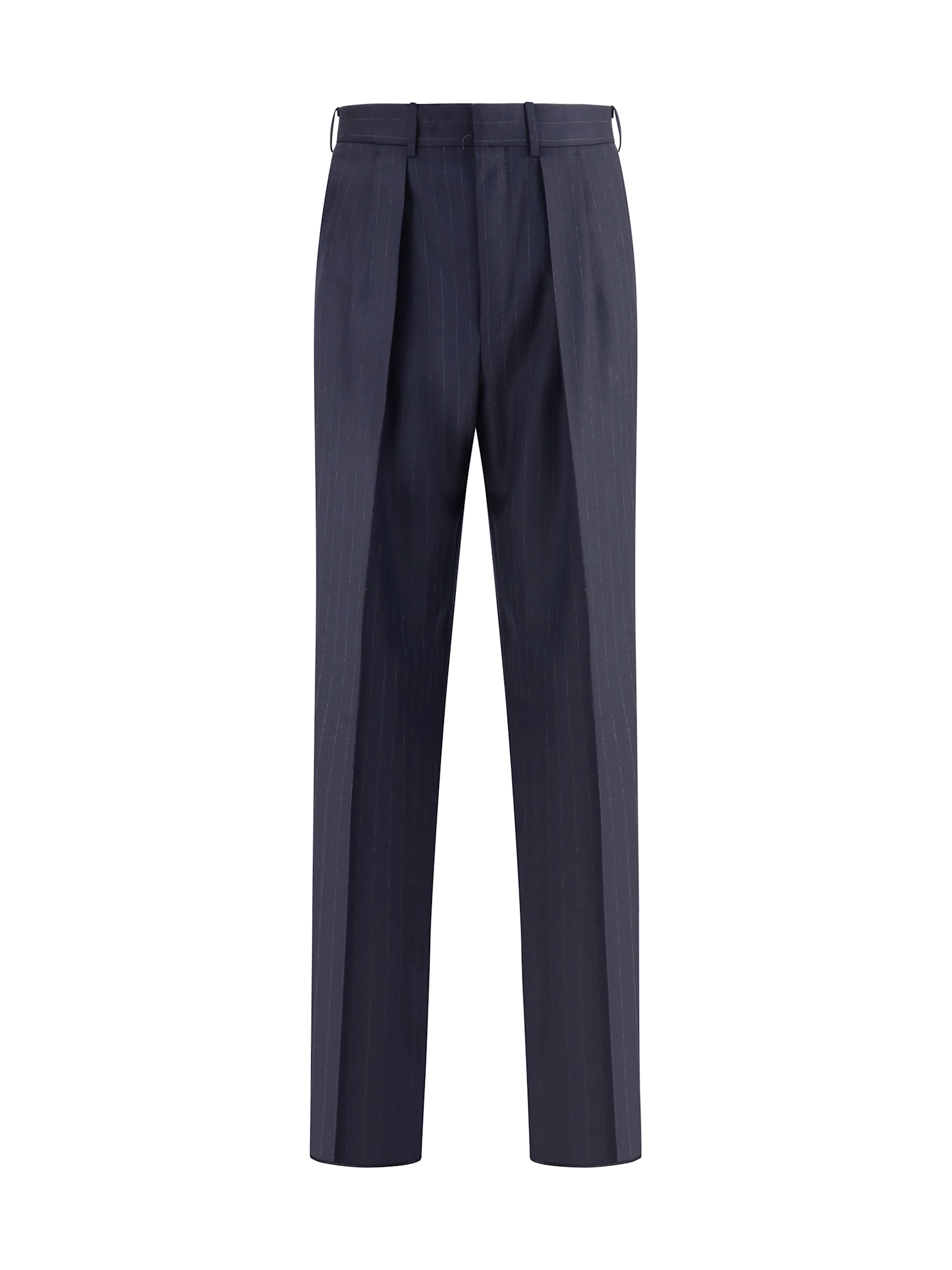 Tom Ford Wool Trousers With Pleated Front And Pinstripe Pattern In Blue