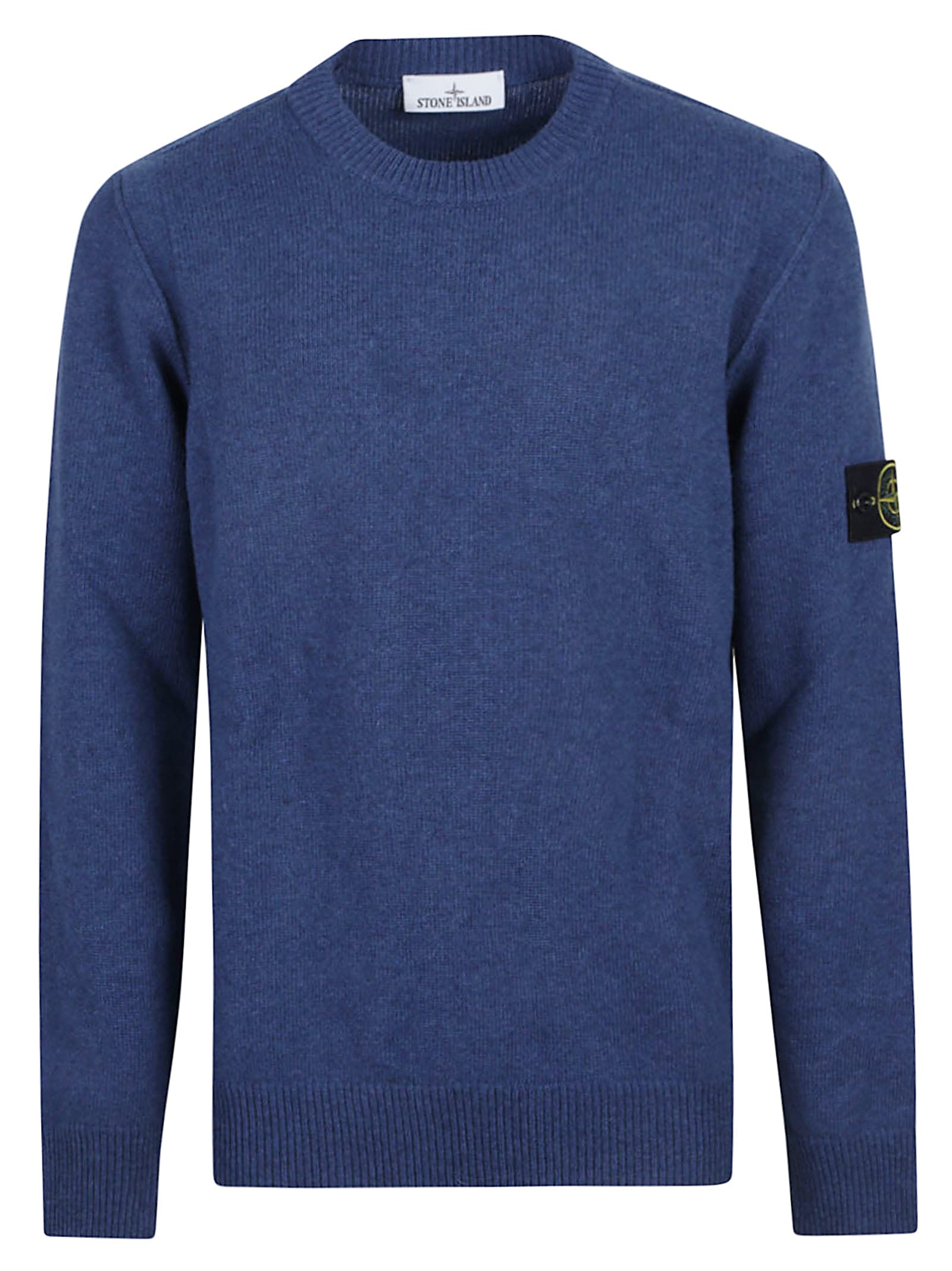 Stone Island Mens Mid Blue Brand-patch Crew-neck Rib-knit Virgin-wool Jumper In Blue