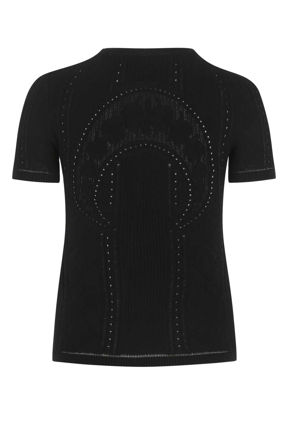 Shop Marine Serre Black Viscose Blend Lunar-pointelle T-shirt In 00