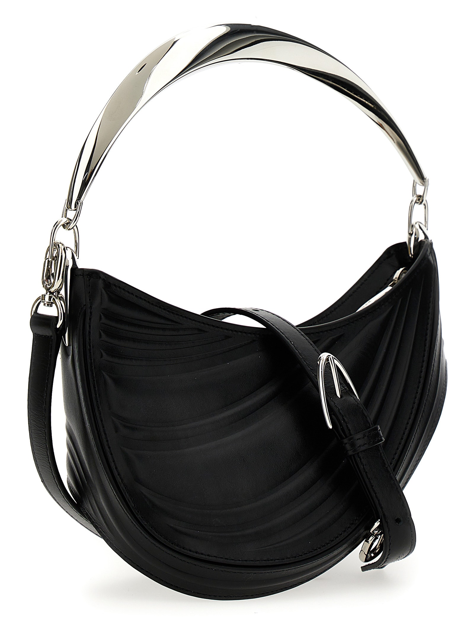 Shop Mugler Small Embossed Spiral Curve 01 Handbag In Black