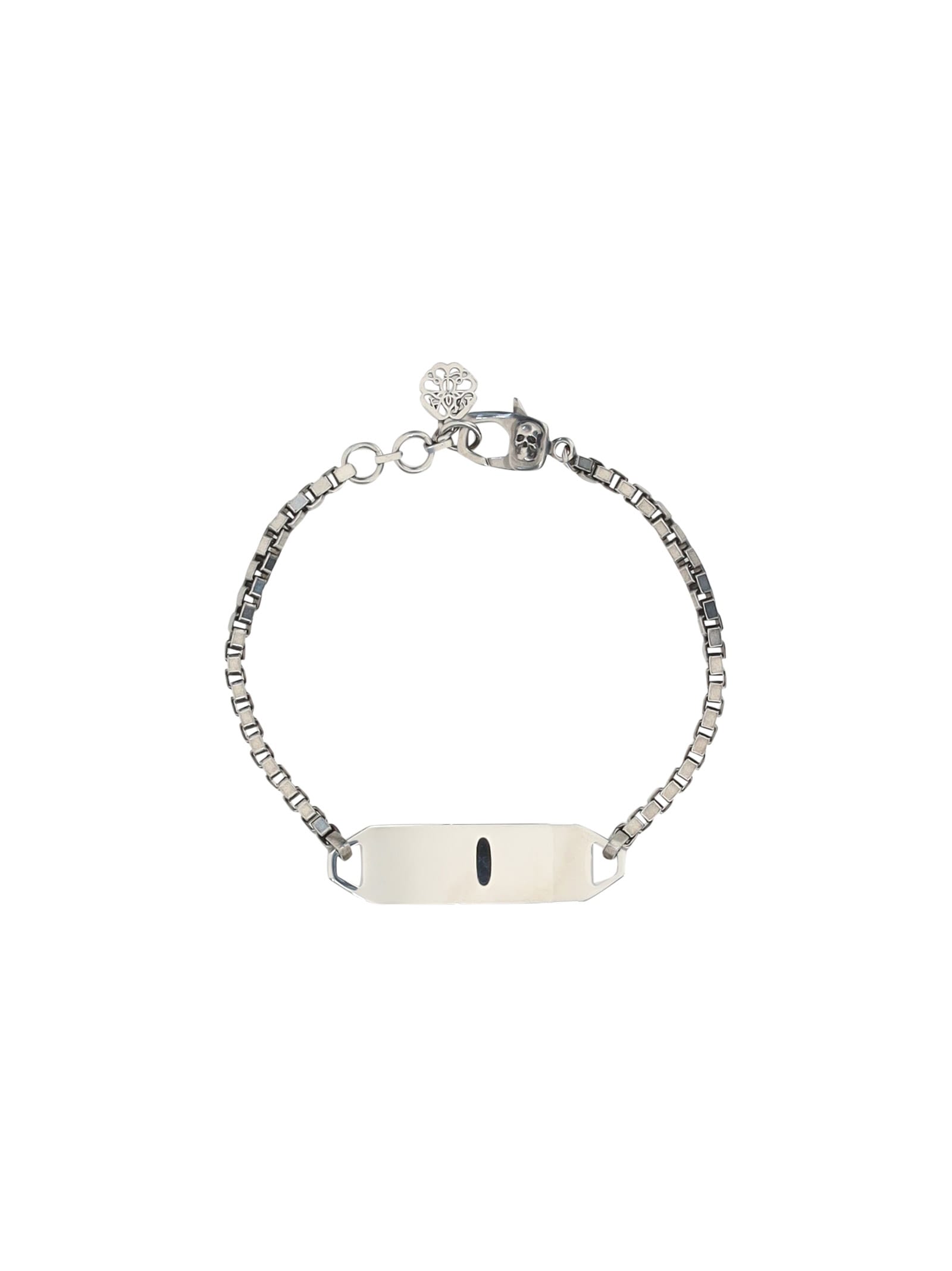 Shop Alexander Mcqueen Enamel Tag Bracelet In Silver