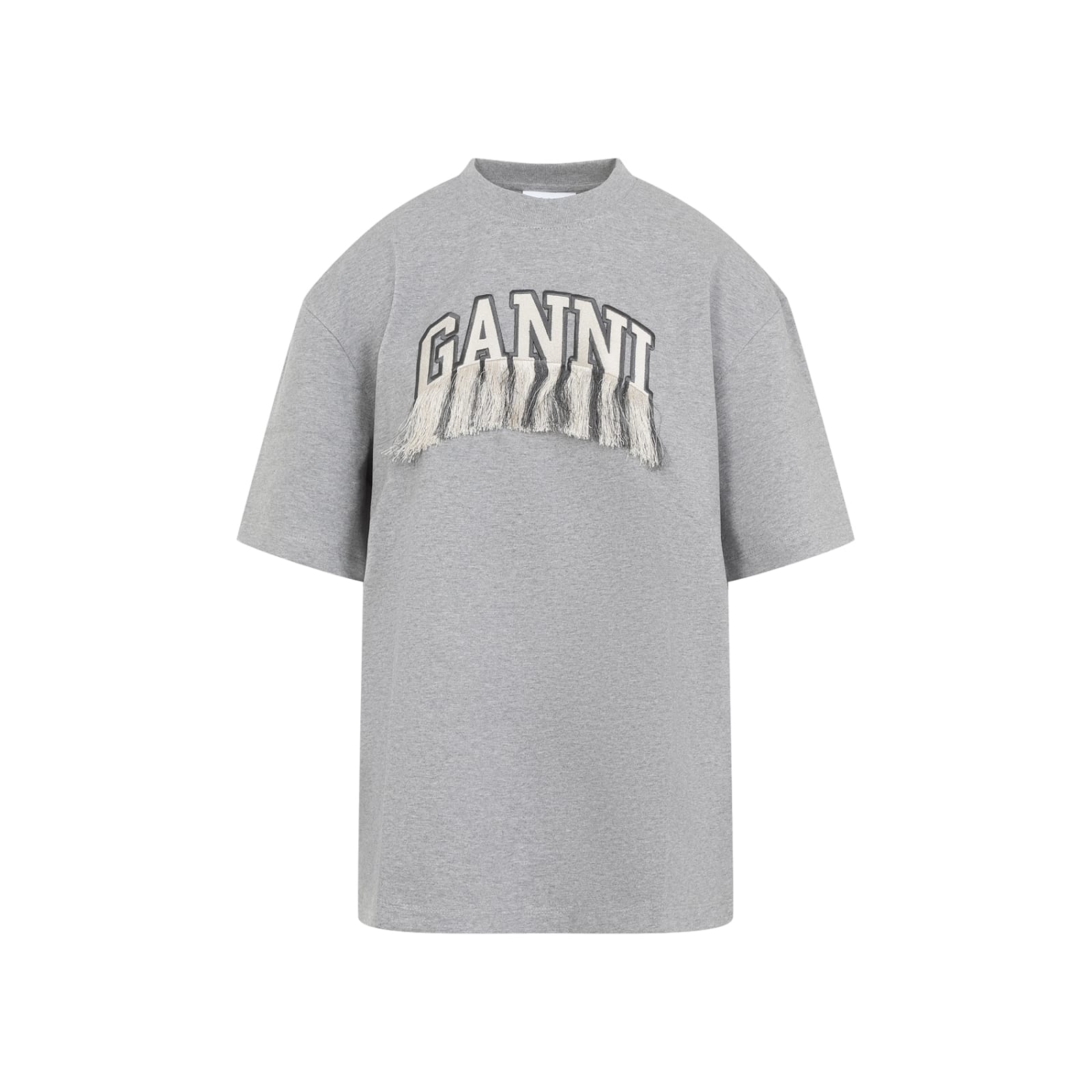 Shop Ganni Fringe T-shirt In Paloma Melange