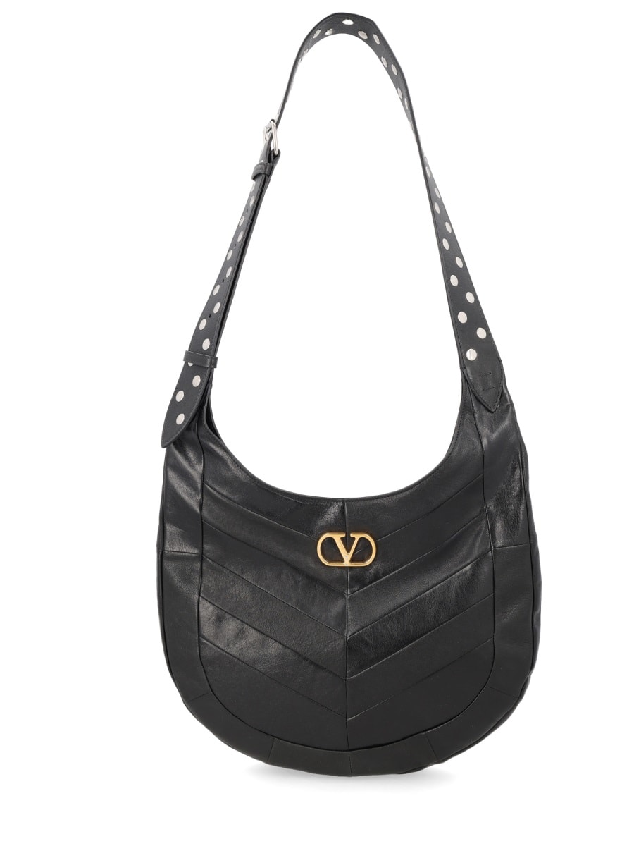 Valentino Garavani  Garavani Hoboho Small Hobo Bag In Chevron-patterned Nappa Leather Woman In Black