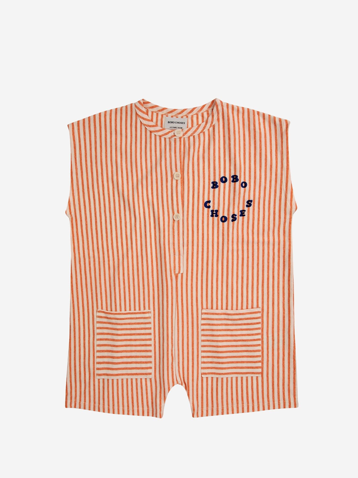Bobo Choses Kids' Orange Jumpsuit For Girl With Stripes And Logo