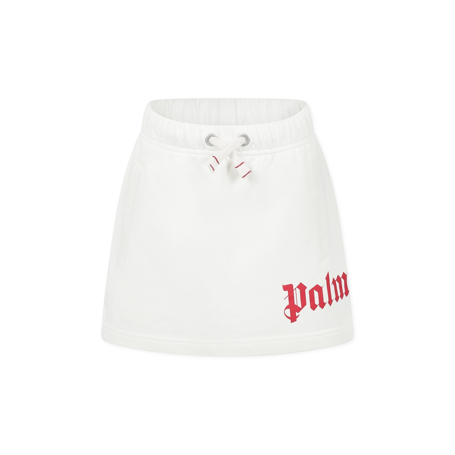 Palm Angels Ivory Skirt For Girl With Logo In Ivory