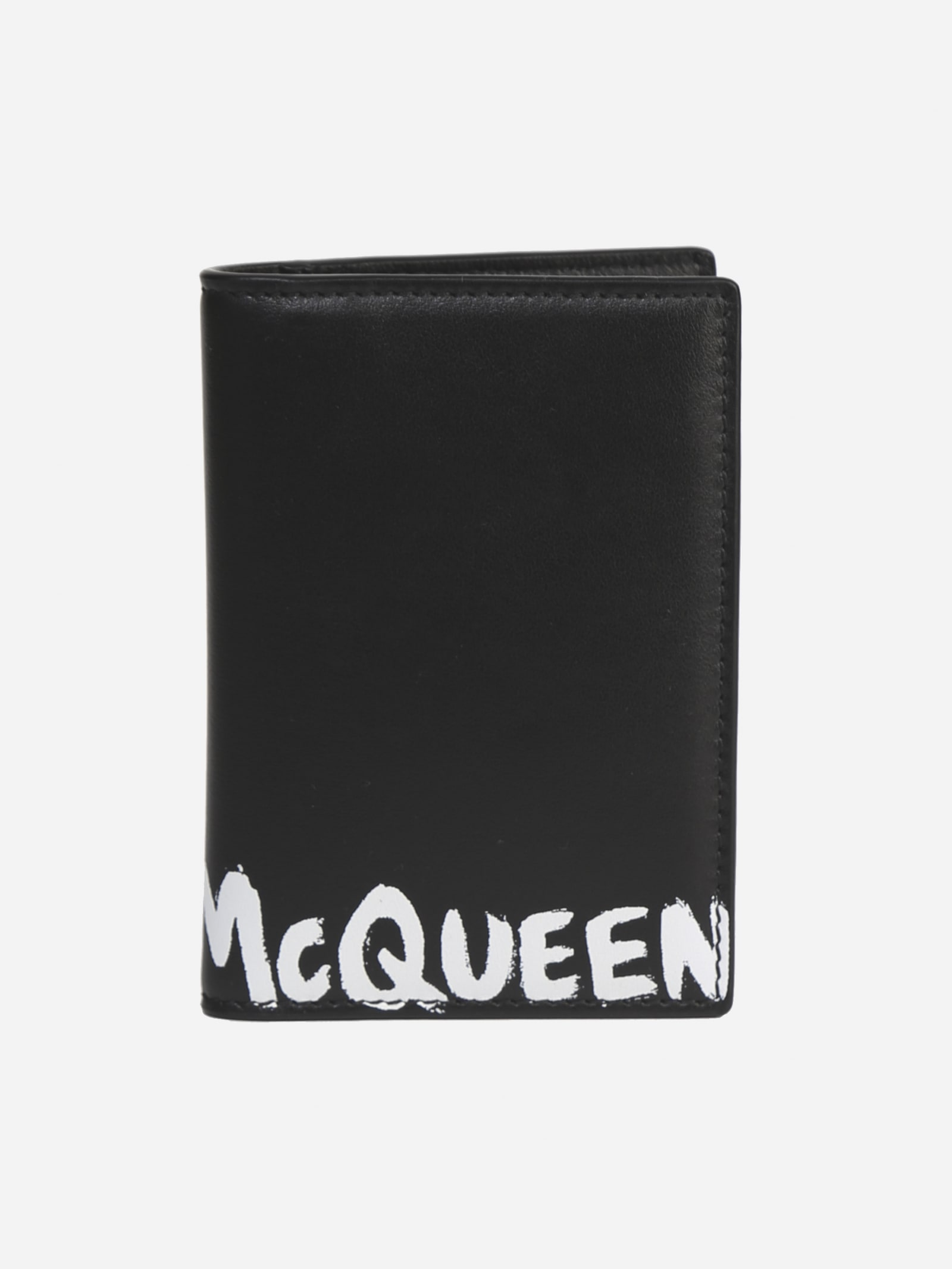 Alexander McQueen Card Holder In Leather With Graffiti Effect Logo