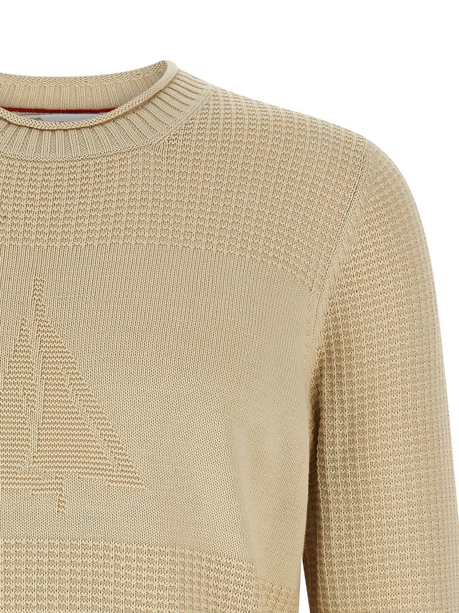 Brunello Cucinelli Waffle Stitch Cotton Sweater Sweaters And Cardigans Beige In Neutral