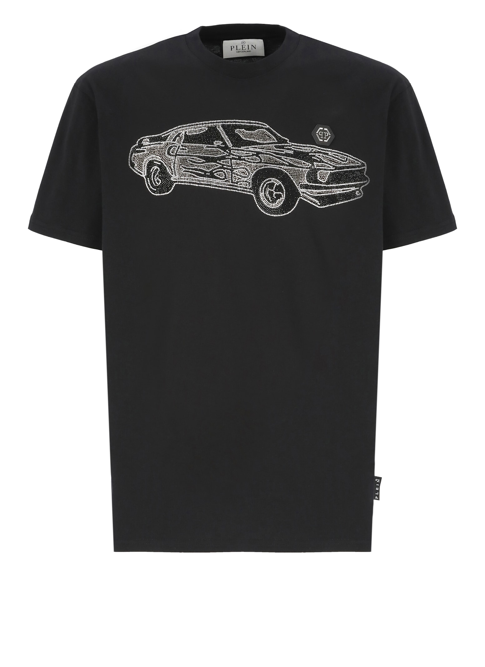 Philipp Plein Car Crew Neck Graphic Print Short Sleeves In Black