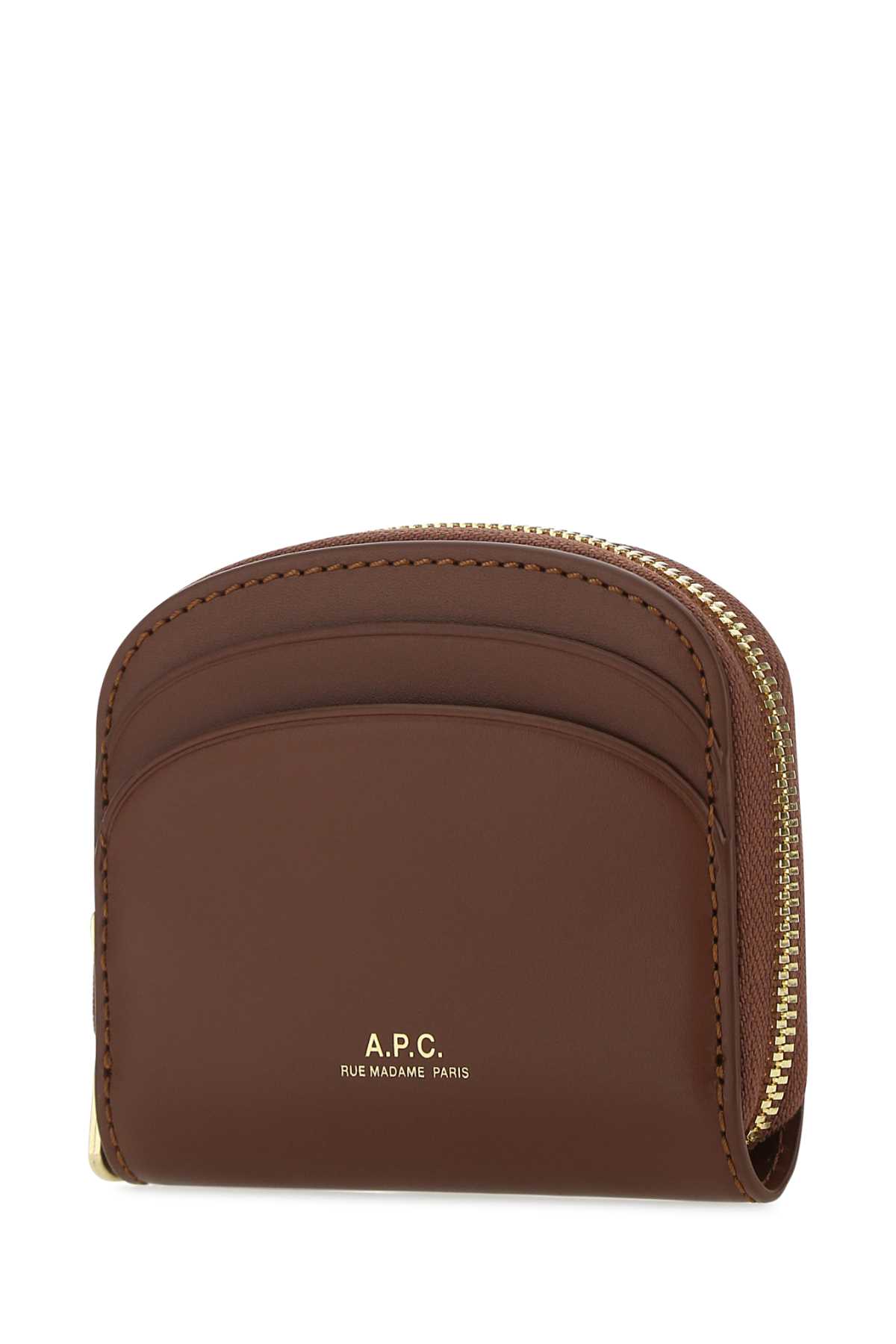 Apc Brown Leather Card Holder In Noisette