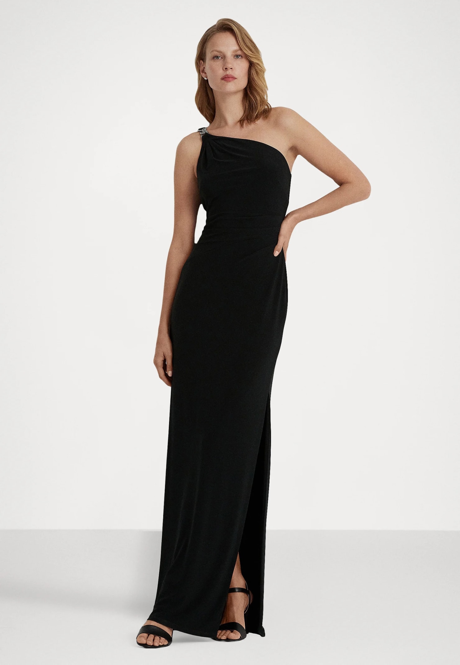 Shop Ralph Lauren Belina One Shoulder Evening Dress In Black