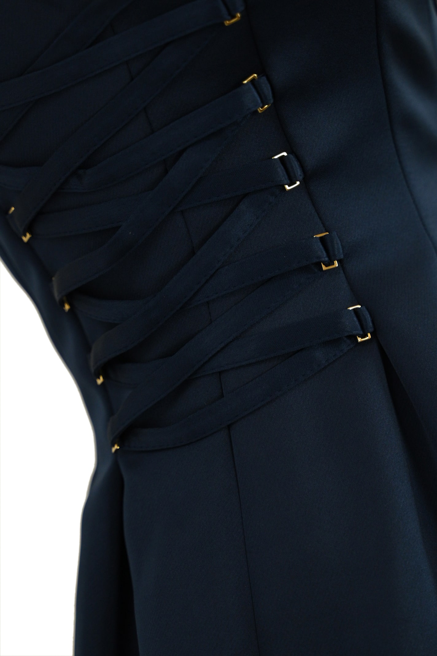 Elisabetta Franchi Duchess Dress With Boat Neckline And Laces In Blue