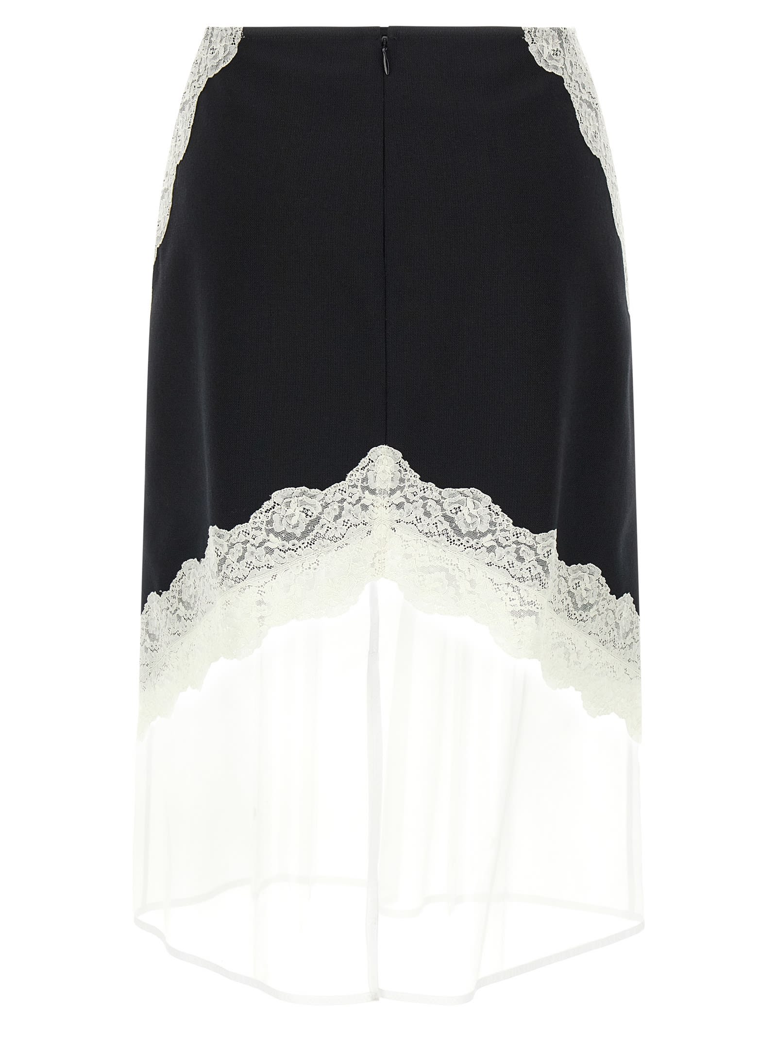 Jil Sander Asymmetric Lace Wool Skirt With Sheer Overlay In Multi