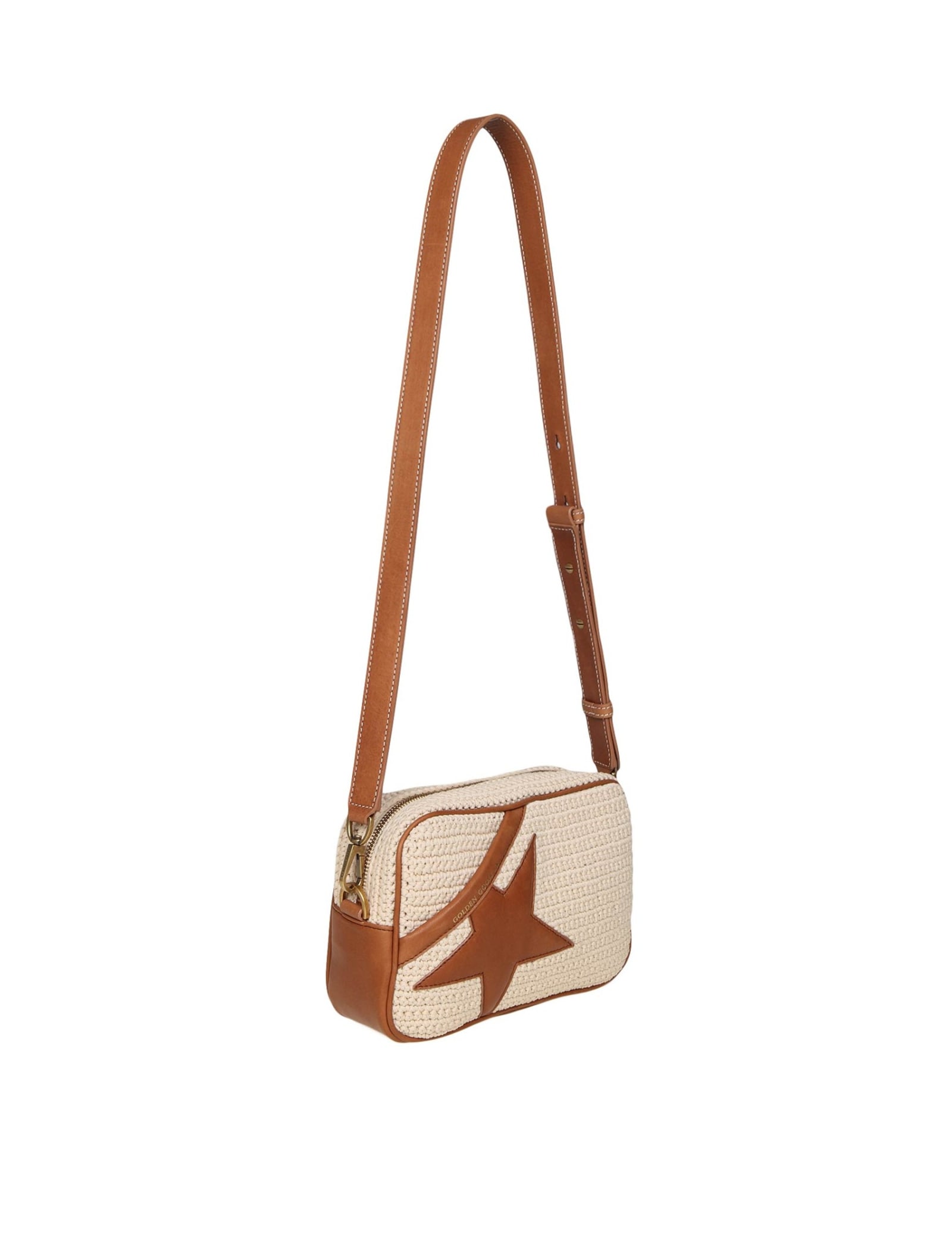 Shop Golden Goose Star Bag In Crochet Fabric And Leather