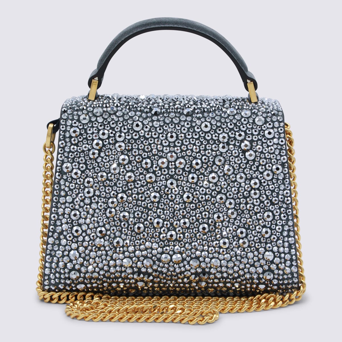 Valentino Crystal Vsling Small Top Handle Bag In Gray