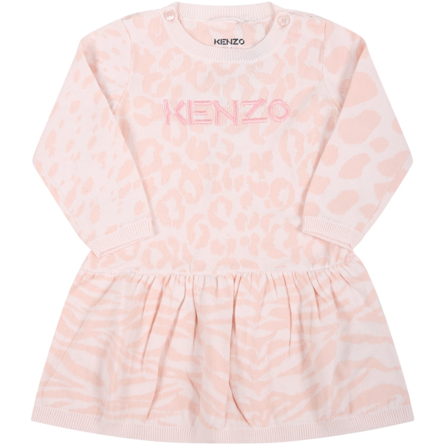 Kenzo Kids Pink Dress For Baby Girl With Logo