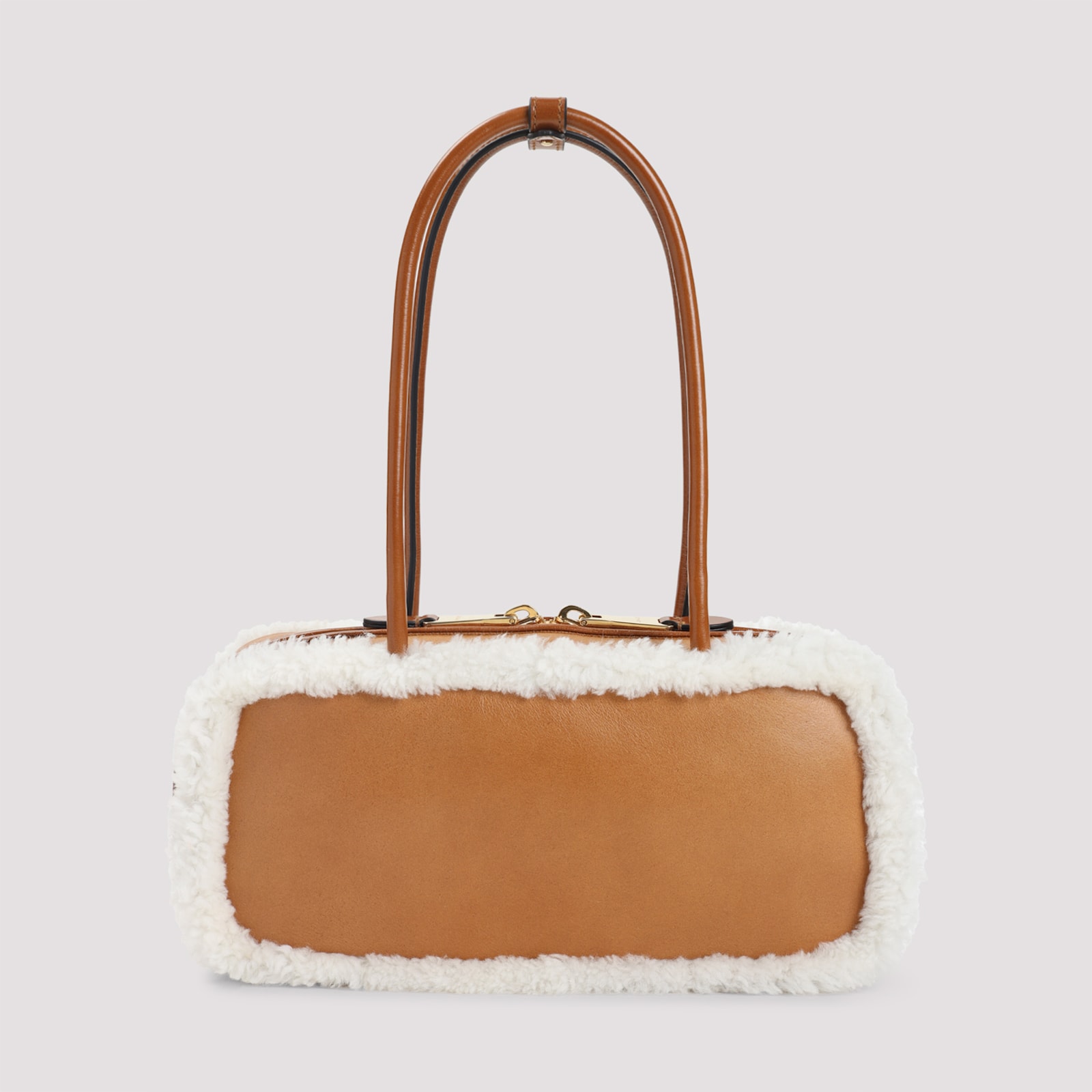 Miu Miu Rectangular Shearling Edge Shoulder Bag In Brown