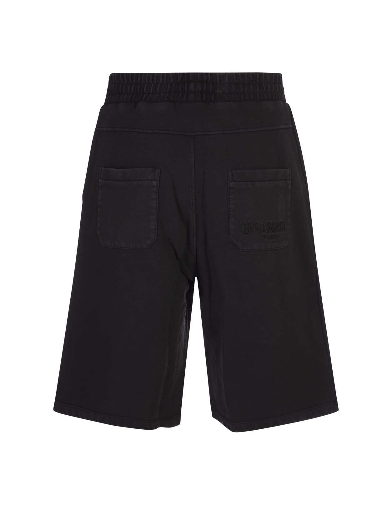 Shop Balmain Black Cotton Bermuda Shorts With  Vintage Logo