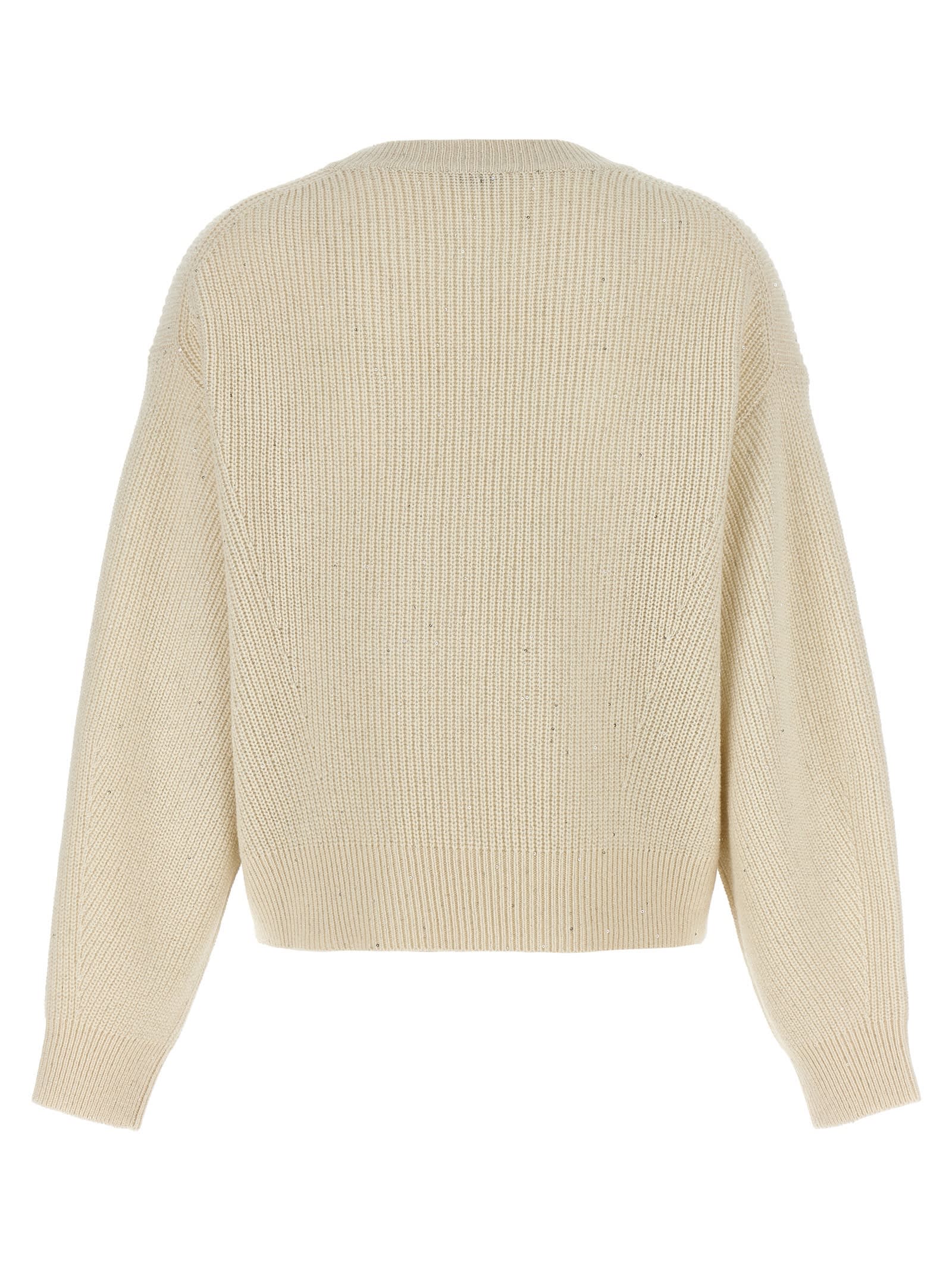 Brunello Cucinelli Sequin Sweater Sweaters And Cardigans White In White
