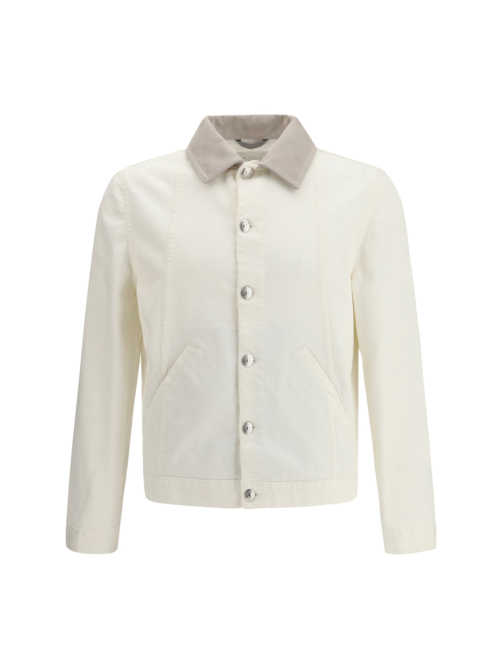 Brunello Cucinelli White Cotton Denim Jacket In White