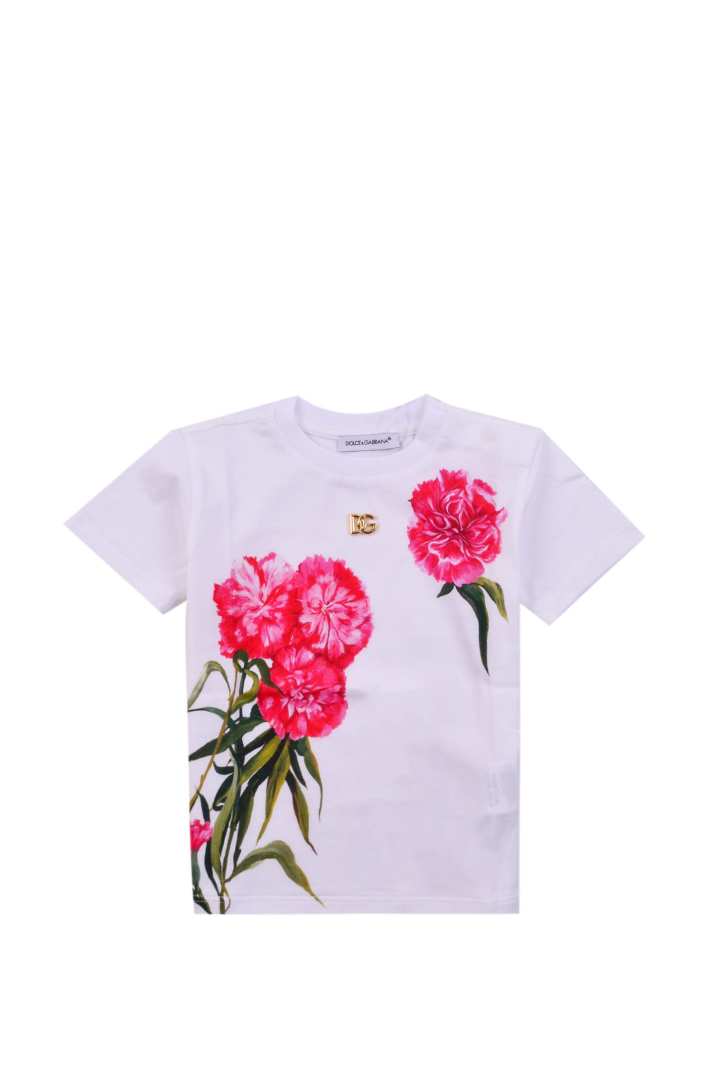 DOLCE & GABBANA T-SHIRT WITH CARNATIONS PRINT IN COTTON