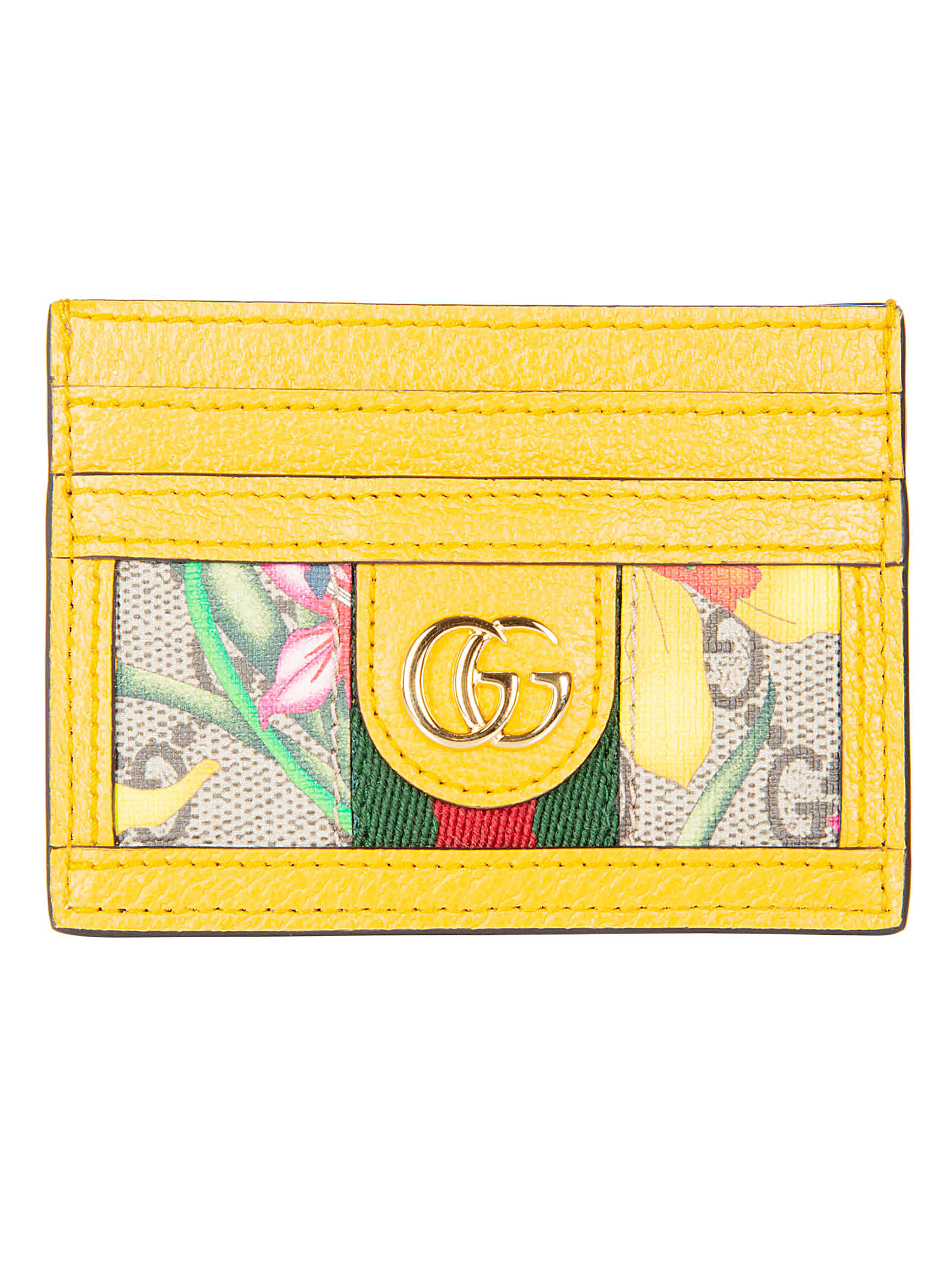 Gucci Floral Printed Card Holder In Ebano/multicolor