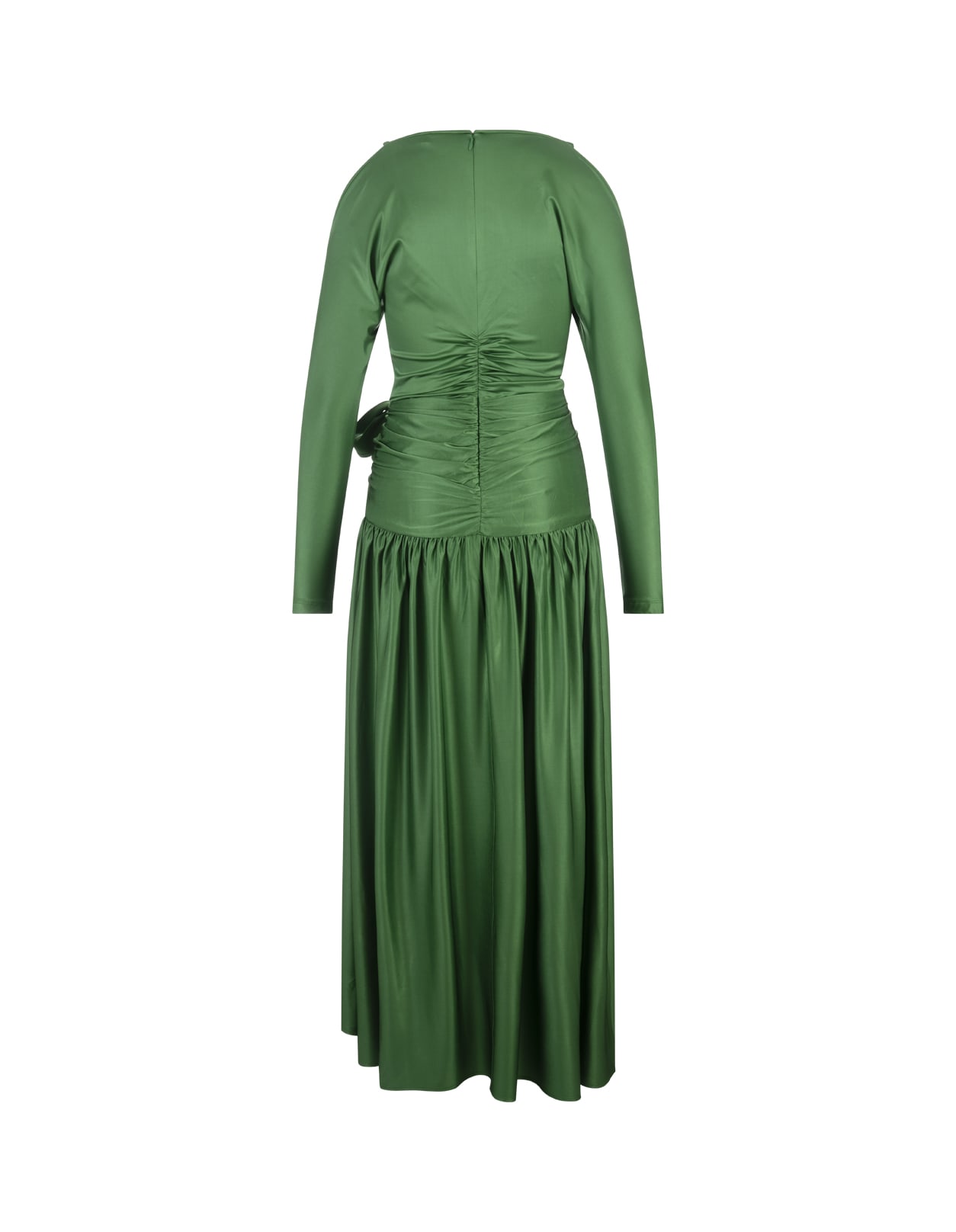 Shop Rabanne Green Satin Long Dress With Bow