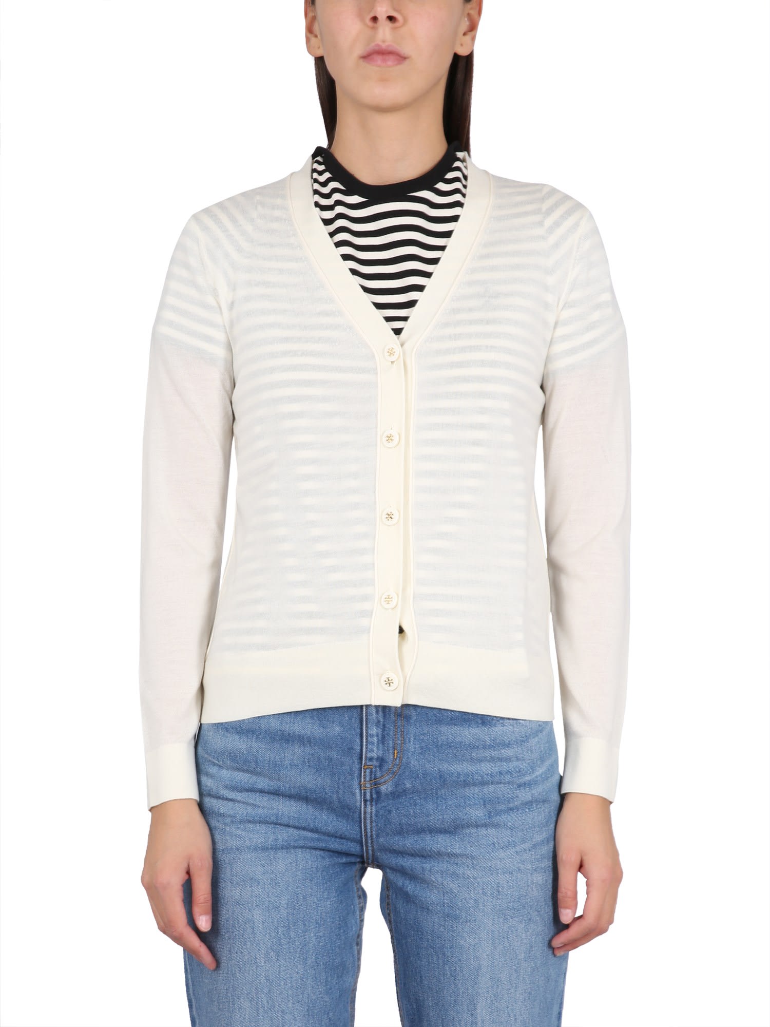 Tory Burch Ivory Simone Cardigan In Beige