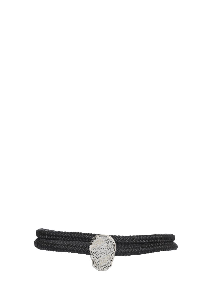 Shop Alexander Mcqueen Double Round Bracelet With Skull Tag In Silver