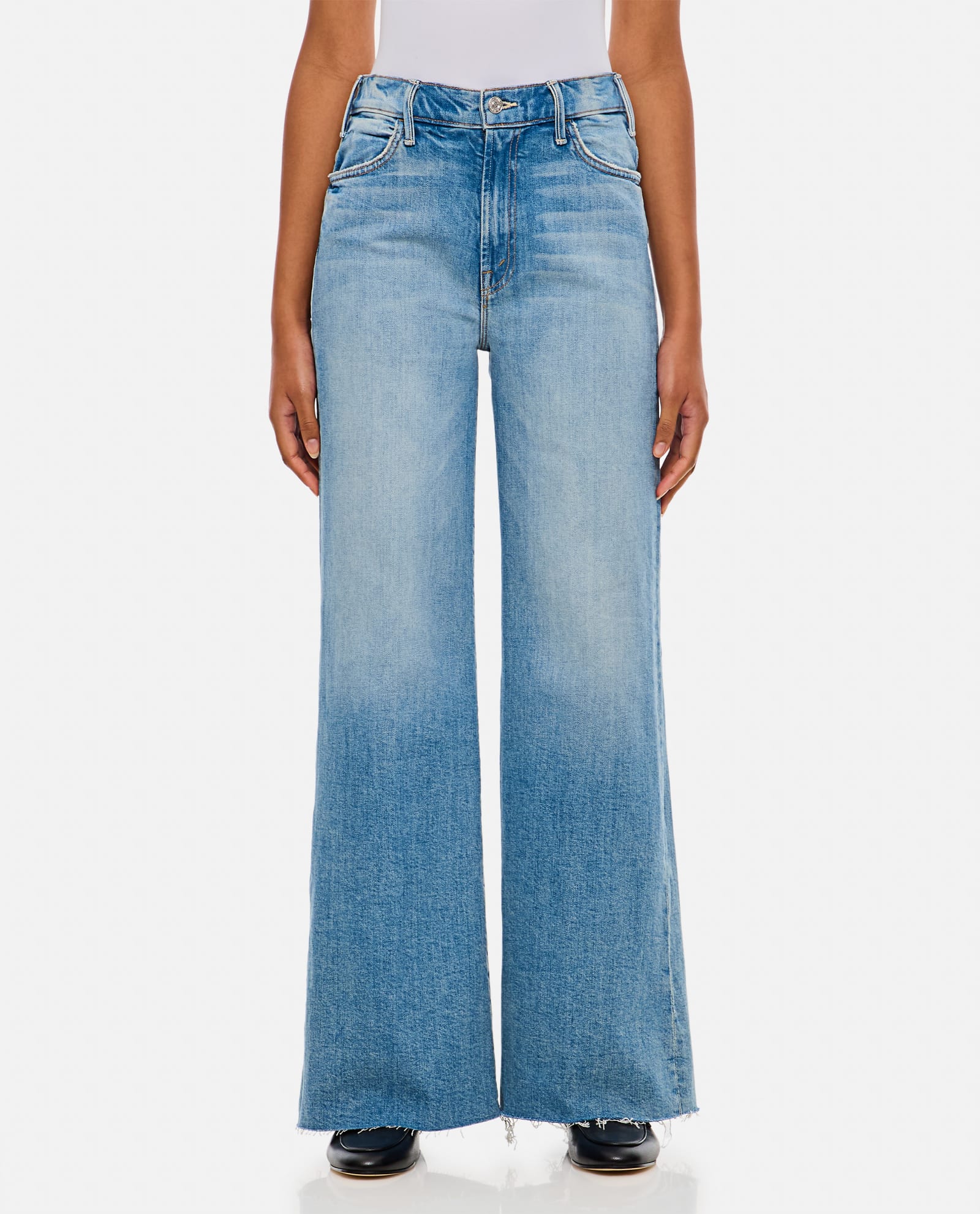 Shop Mother The Hustler Roller Fray Denim Pants In Clear Blue