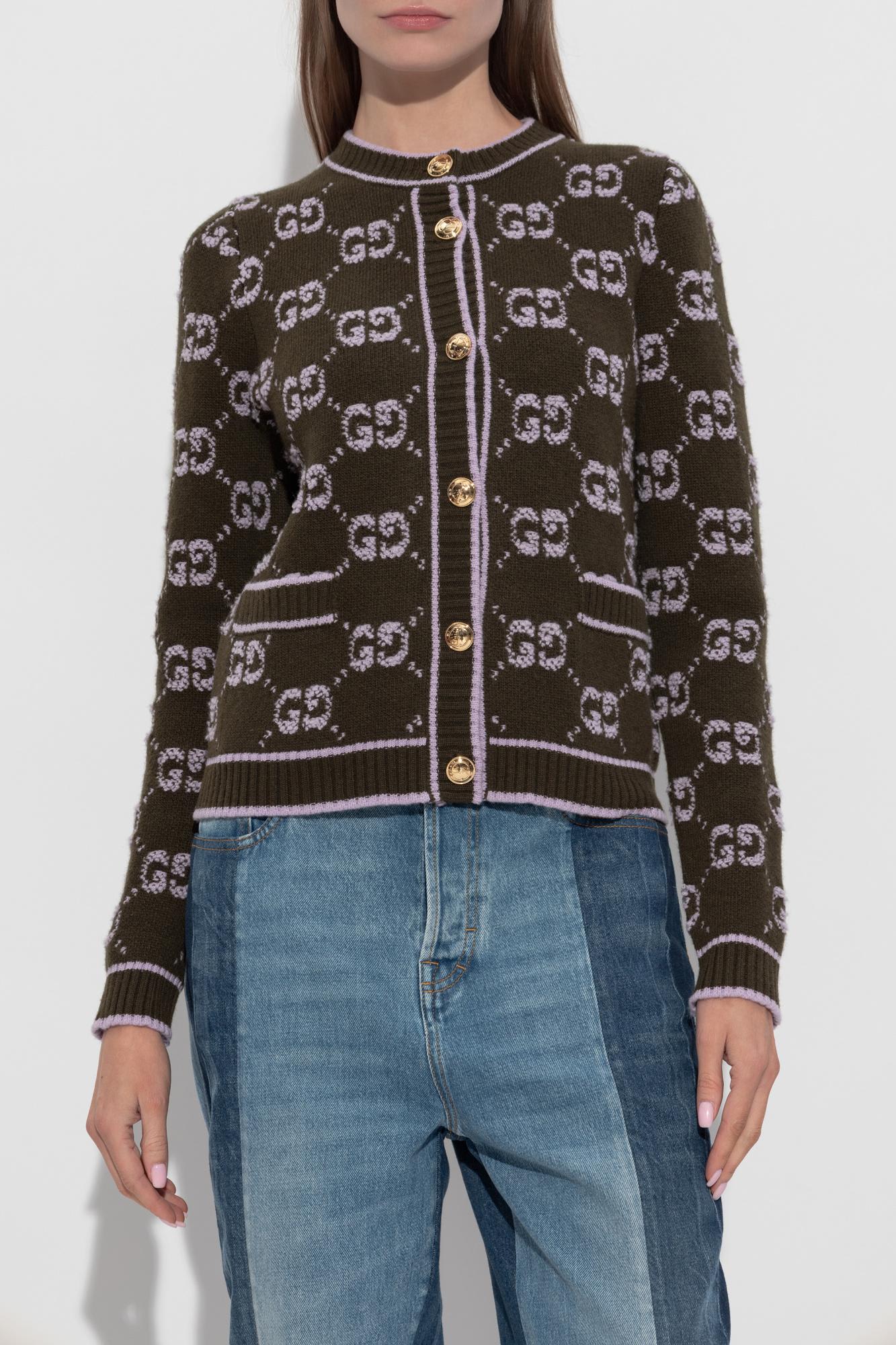 Gucci Wool Cardigan With Front Pockets And Long Sleeves In Brown