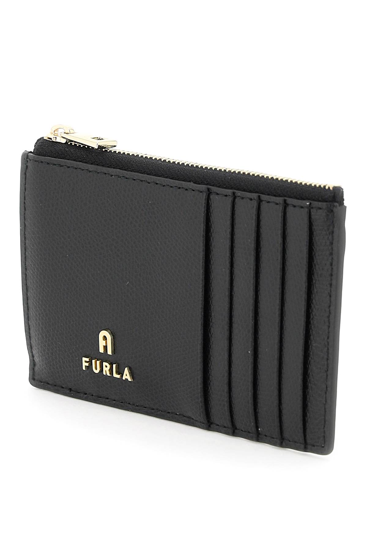 Furla Black Leather Camel Card Holder In Nero (black)