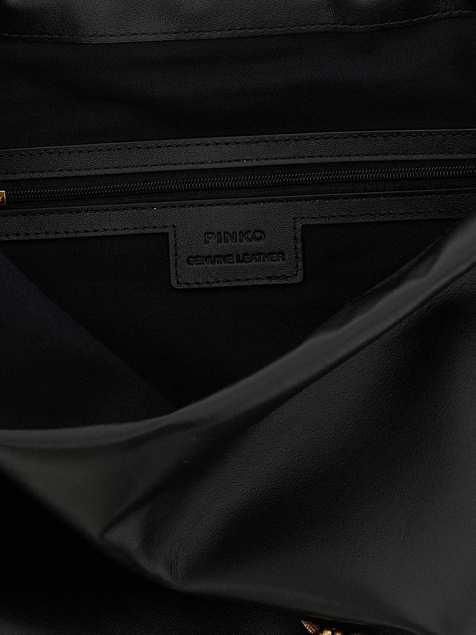 Pinko Maxi Clutch With Soft Calfskin Shoulder Strap In Black