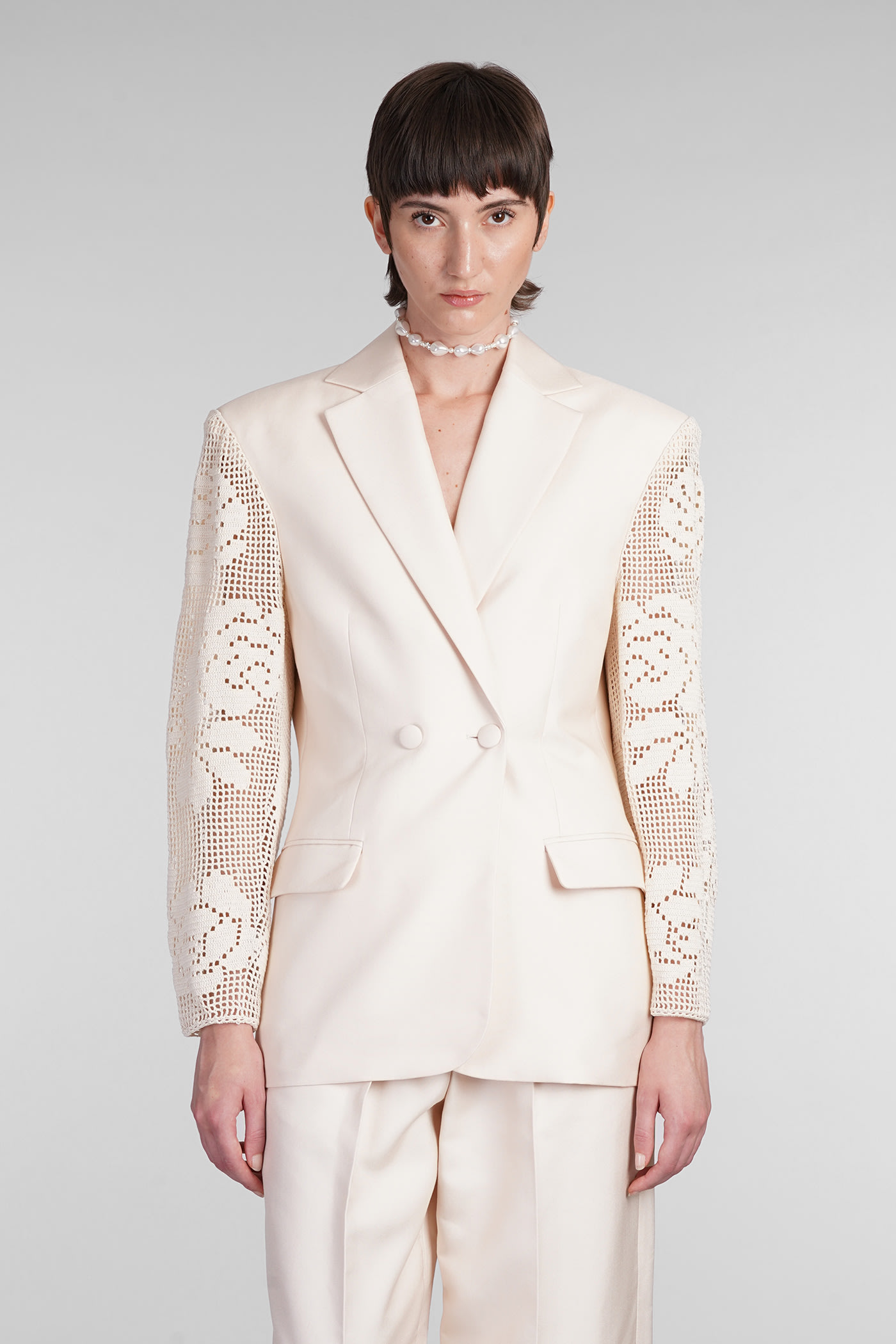 Shop Magda Butrym Blazer In Beige Silk