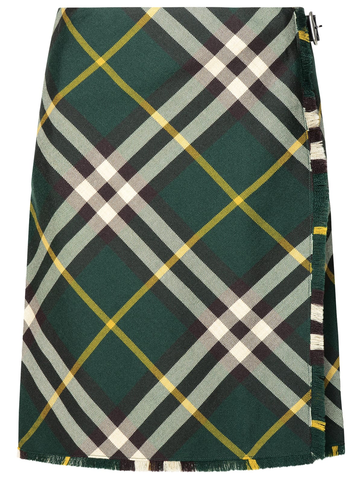 Shop Burberry Green Wool Skirt In Ivy Ip Check