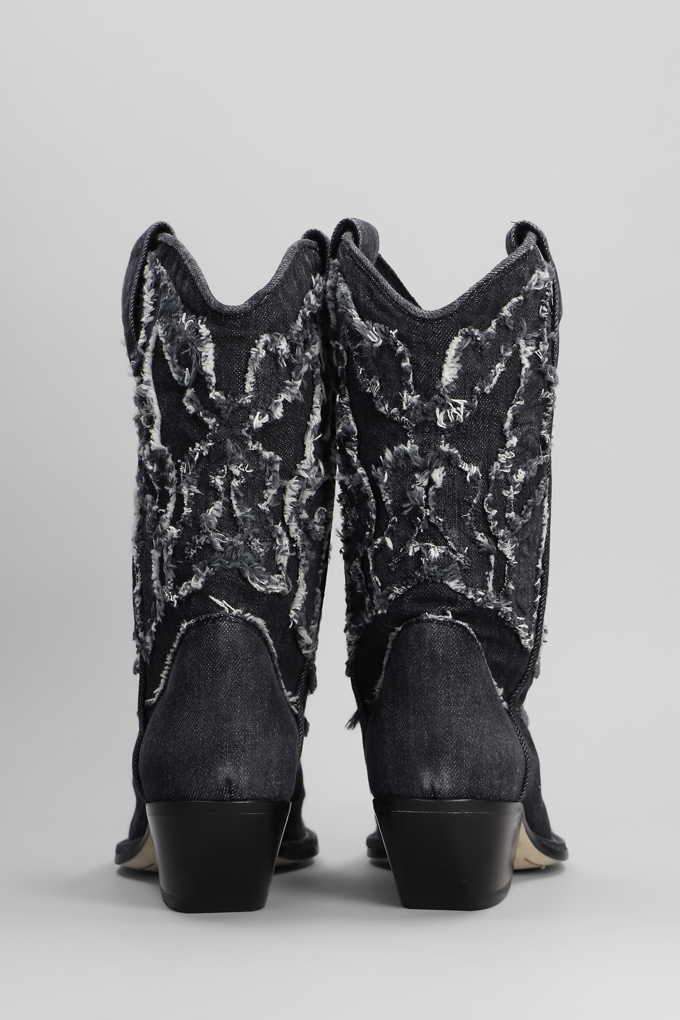 VIC MATIE DENIM 155 TEXAN ANKLE BOOTS IN BLACK DENIM