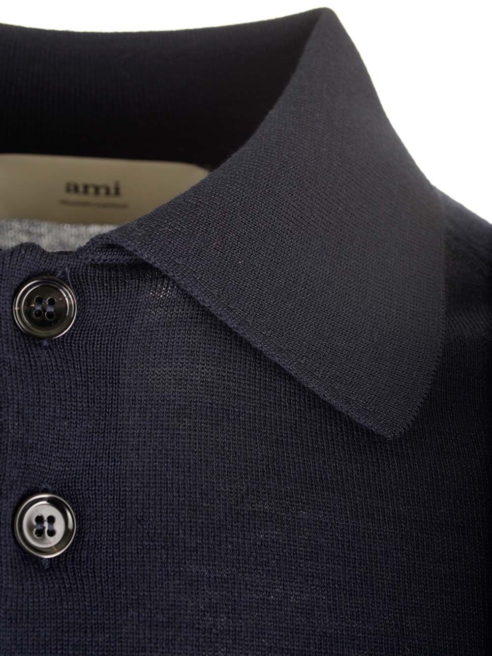 Shop Ami Alexandre Mattiussi Long-sleeved Wool Polo In Blue