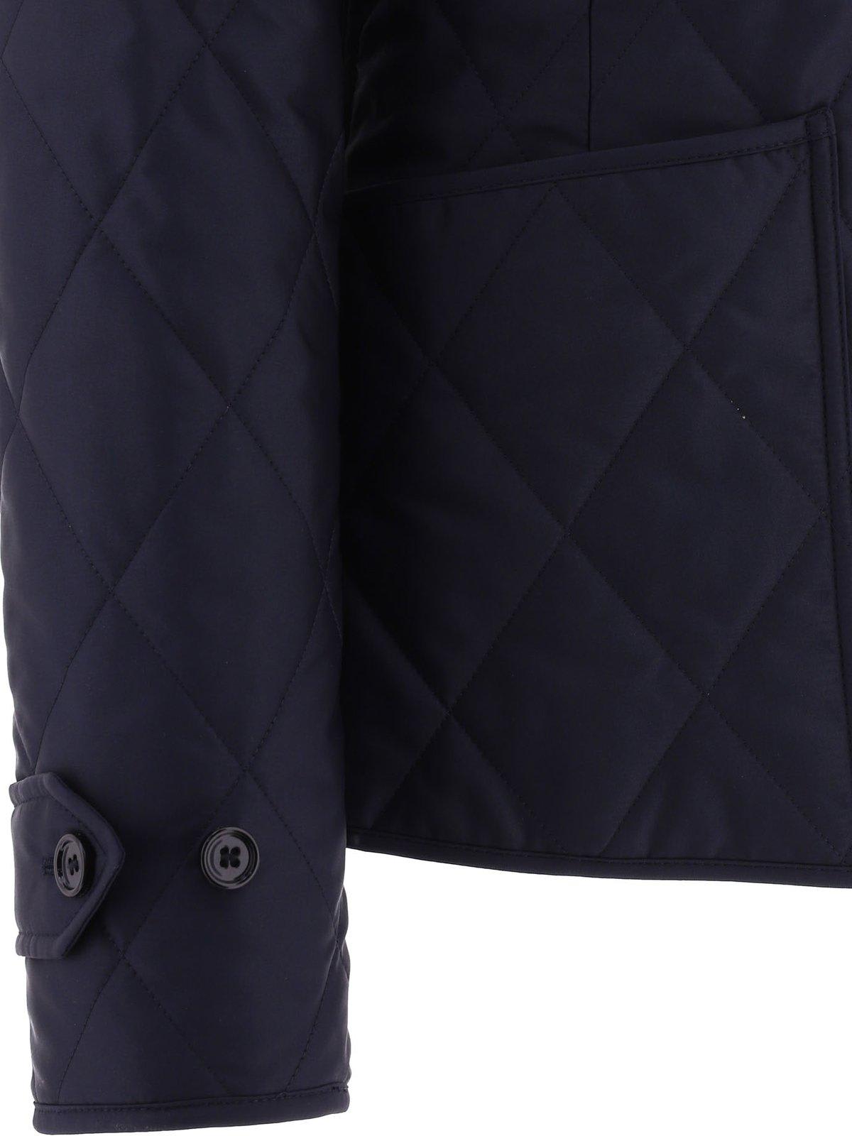 Shop Burberry Diamond-quilted Buttoned Jacket In Blue
