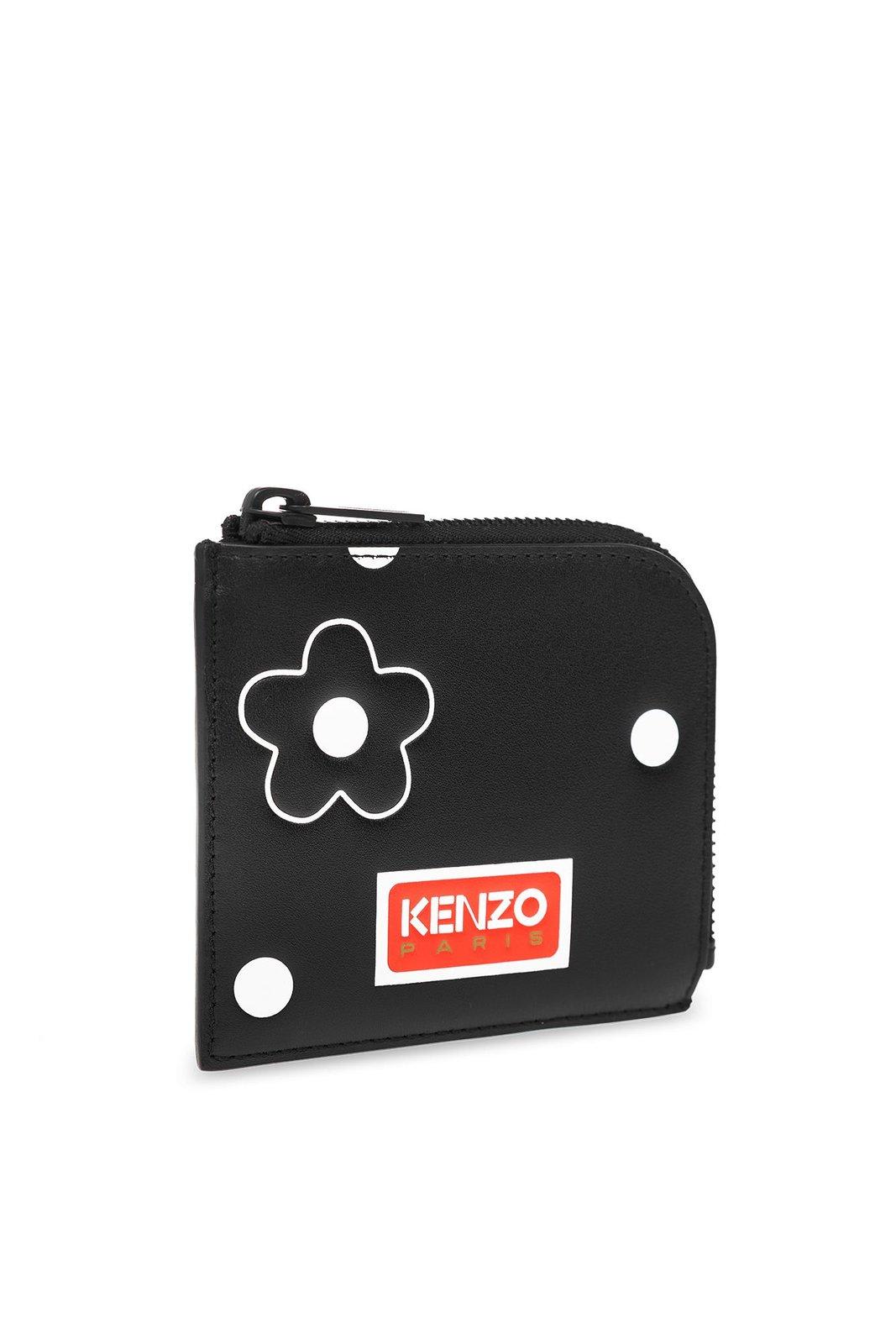 Shop Kenzo Logo Patch Zipped Wallet In Black
