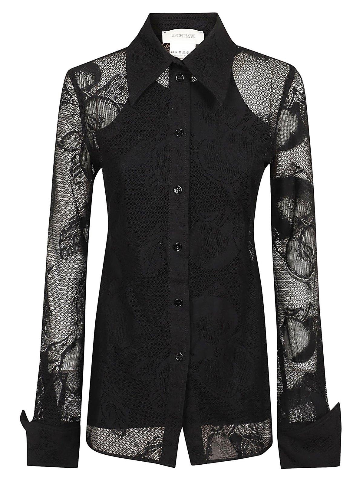 Shop Sportmax Lace Detailed Long-sleeved Top In Nero