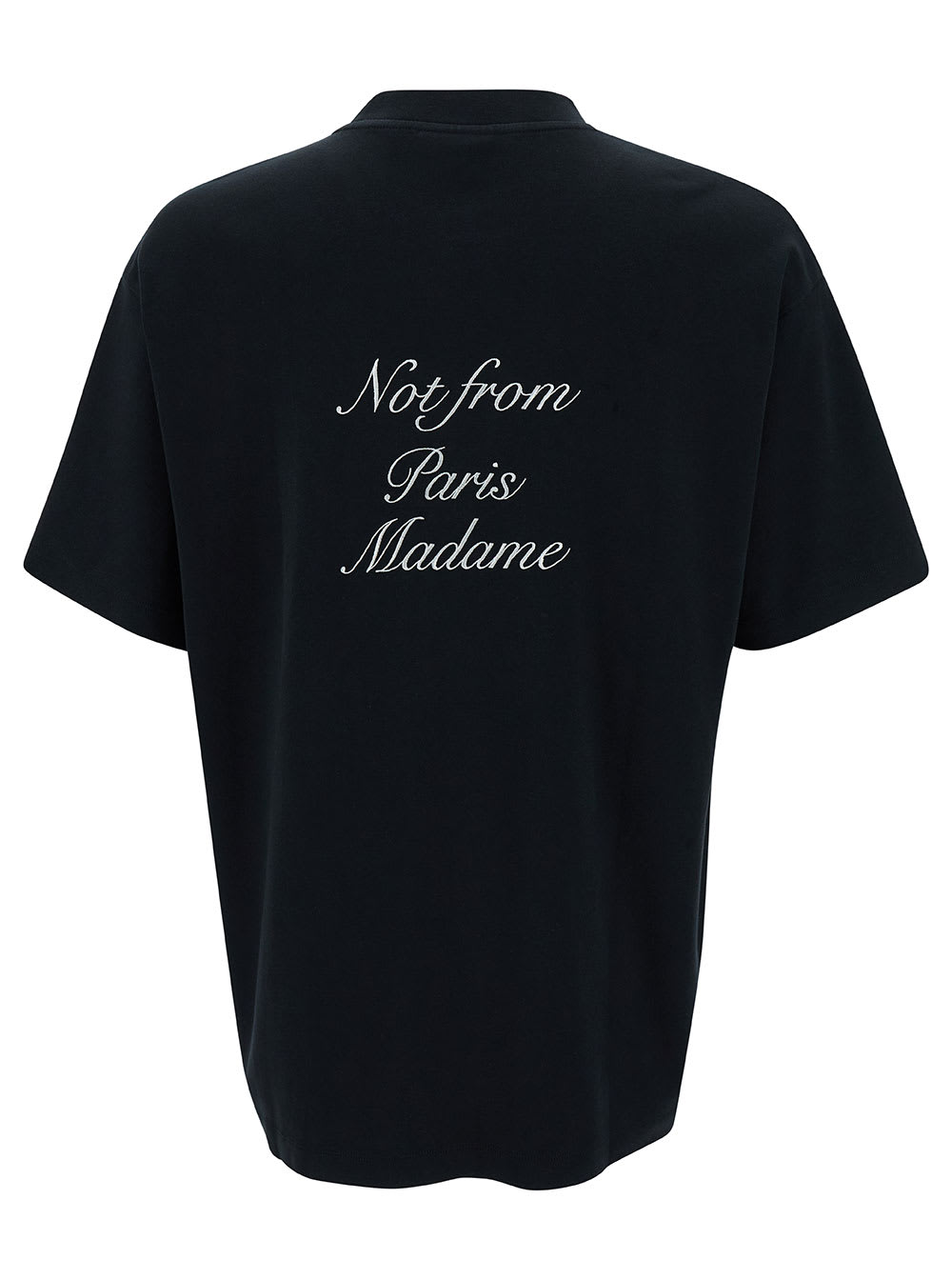 Shop Drôle De Monsieur Black Crewneck T-shirt With Slogan Cursive Embroidery In Cotton Man