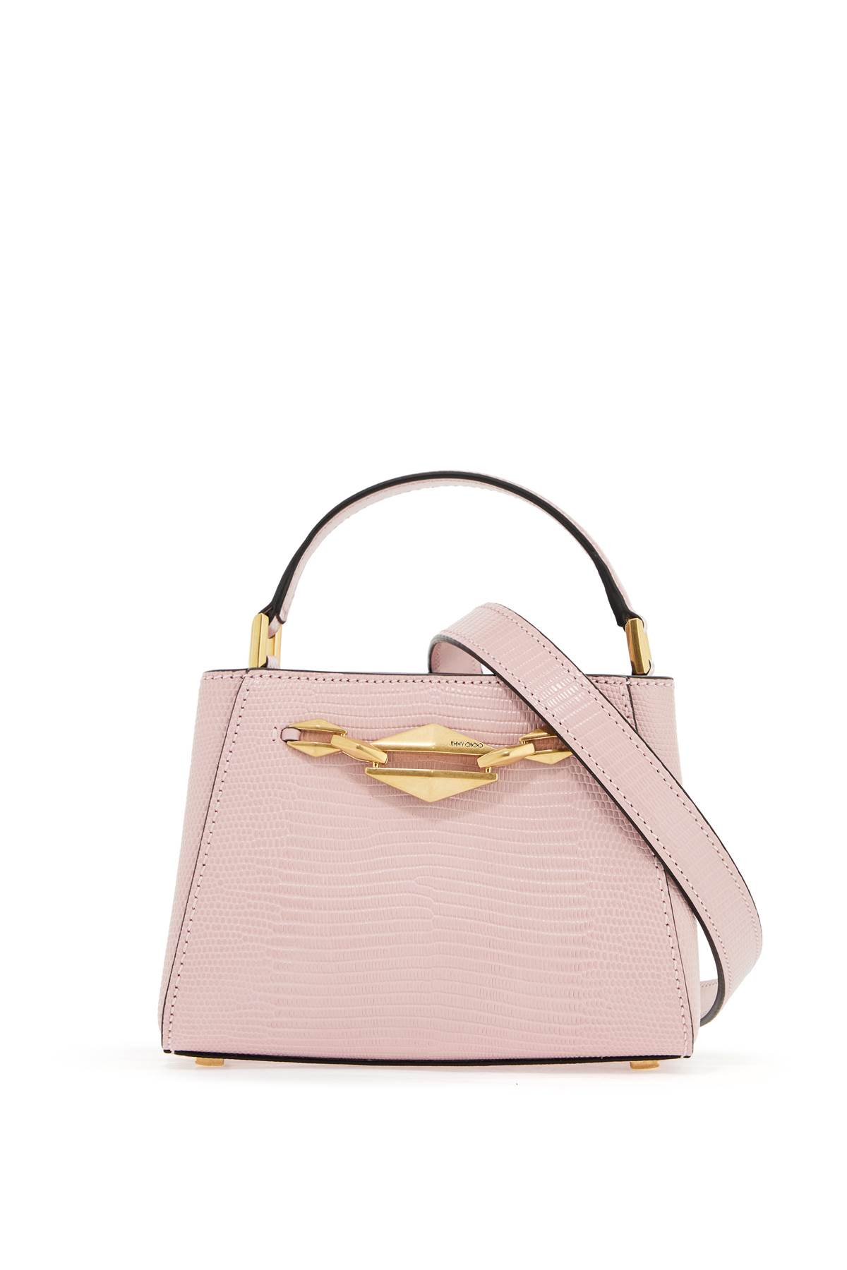 Shop Jimmy Choo Mini Diamond Link Leather Lizard Print Handbag In Rose Gold (pink)