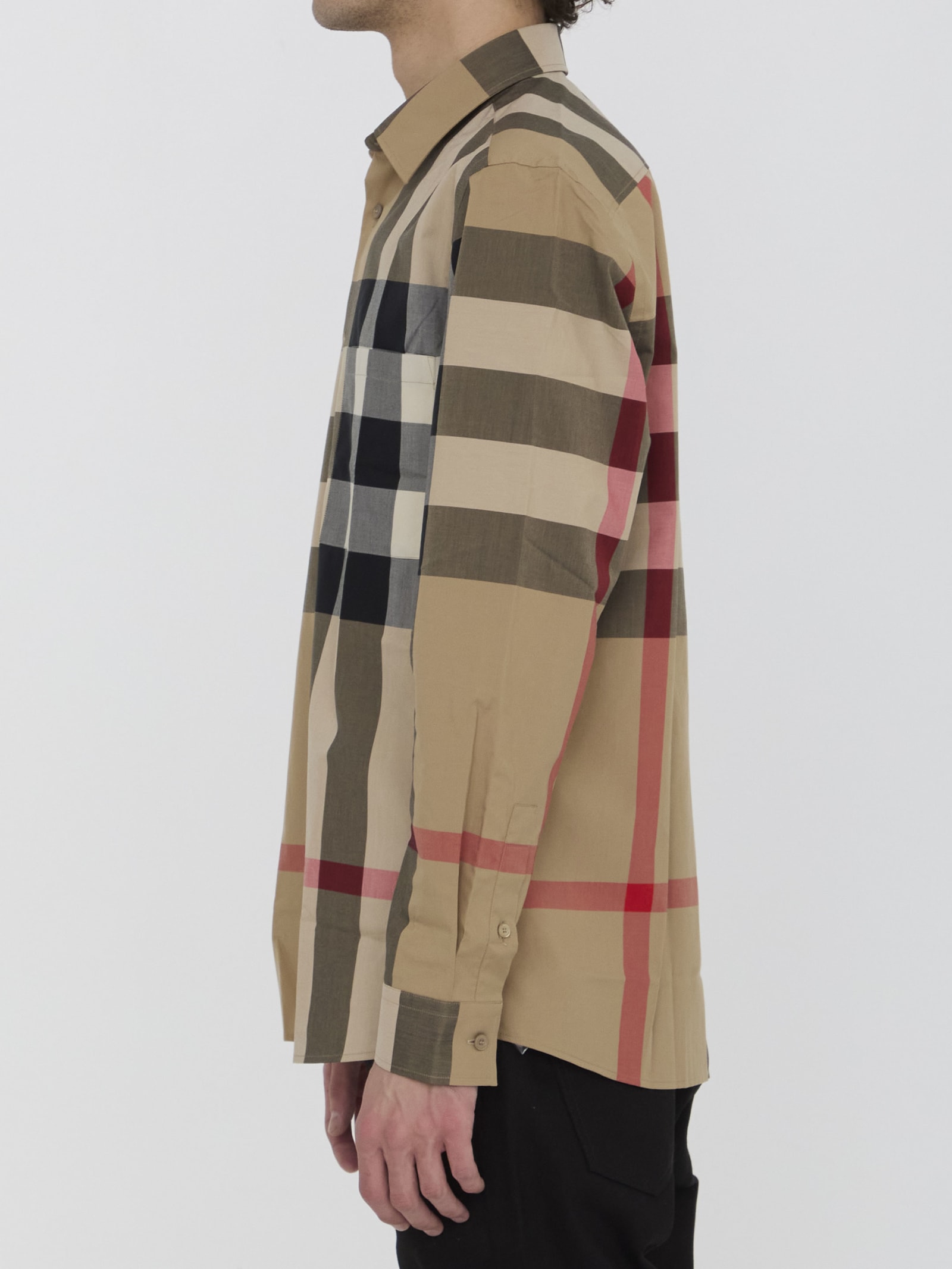 Shop Burberry Check Cotton Shirt In Beige