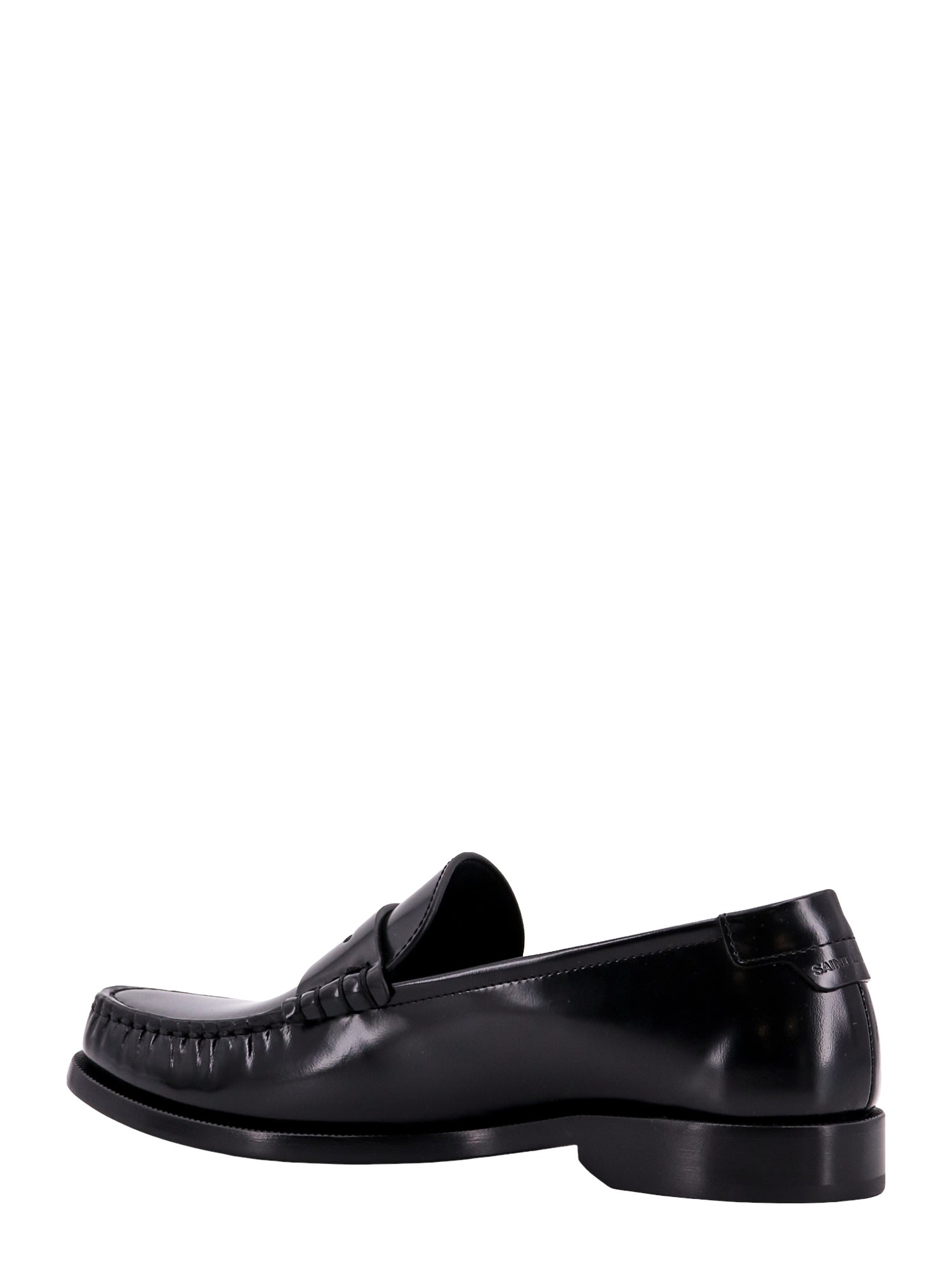 Shop Saint Laurent Logo Plaque Applique Loafers In Black