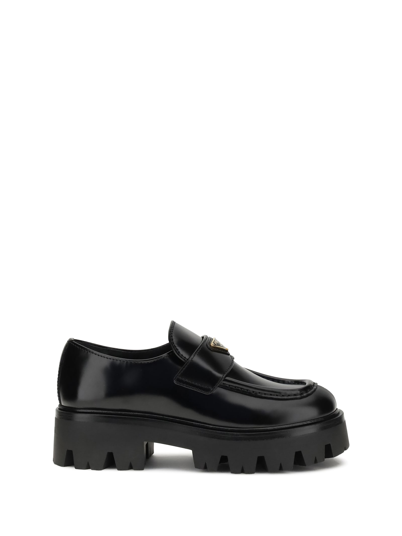 Prada Leather Monolith Loafers In Black