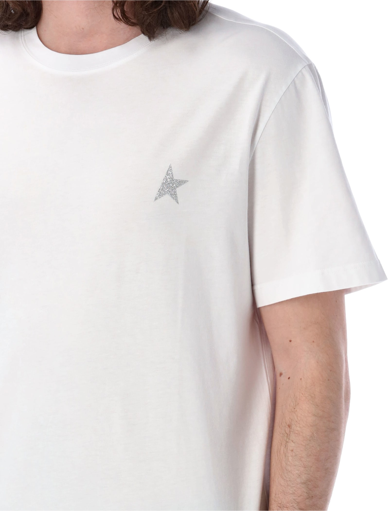 Shop Golden Goose Glitter Star Regumar Ms T-shirt In White Silver