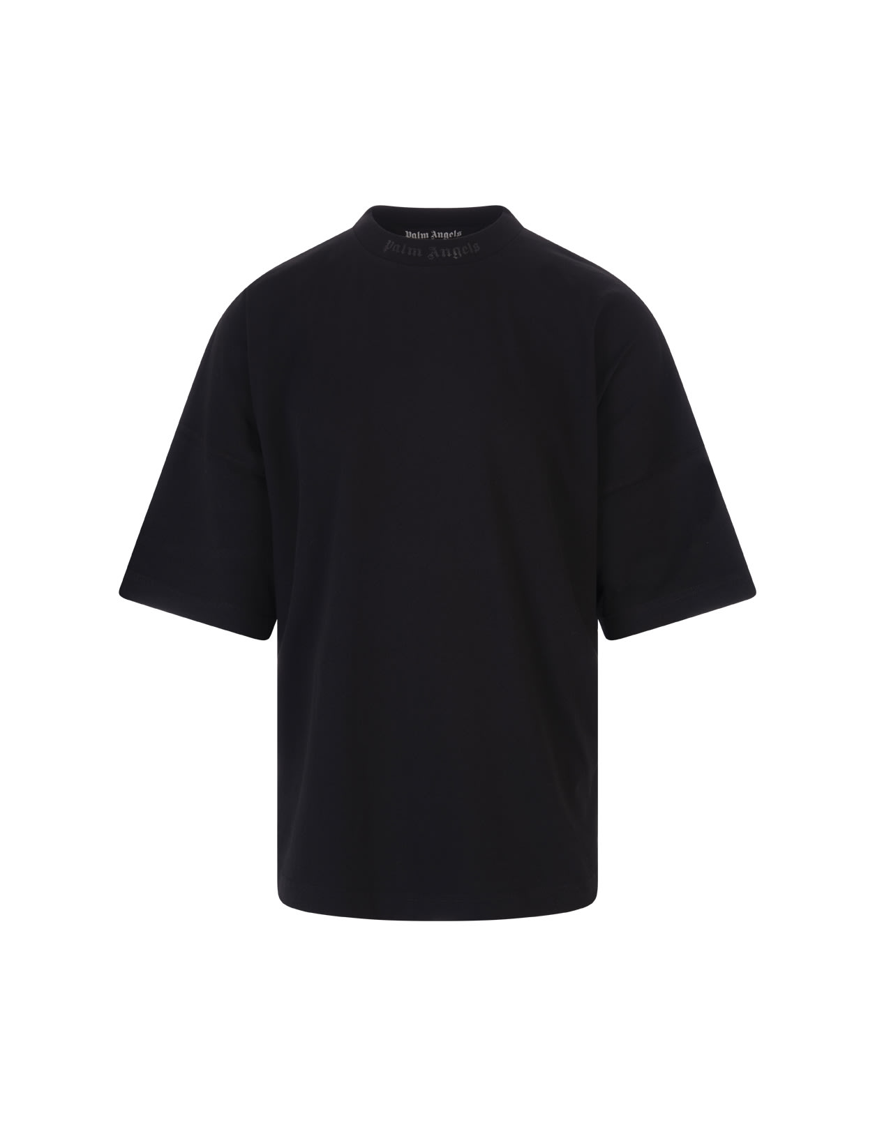 Palm Angels Man Black Oversize T-shirt With Logo In Tone