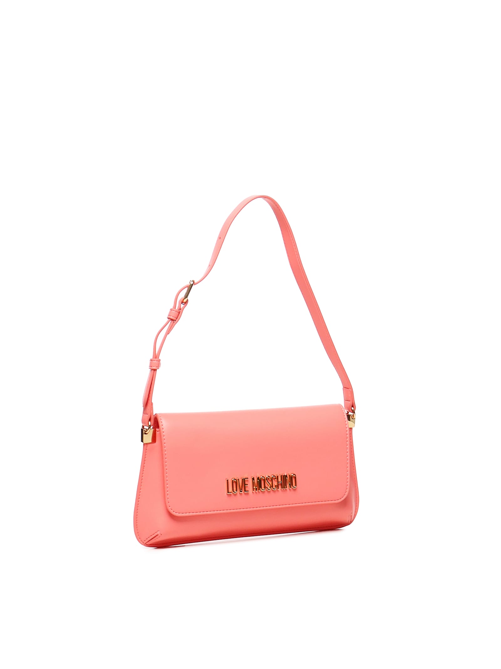 Love Moschino Pink Flat Shoulder Bag With Gold Logo In Pink