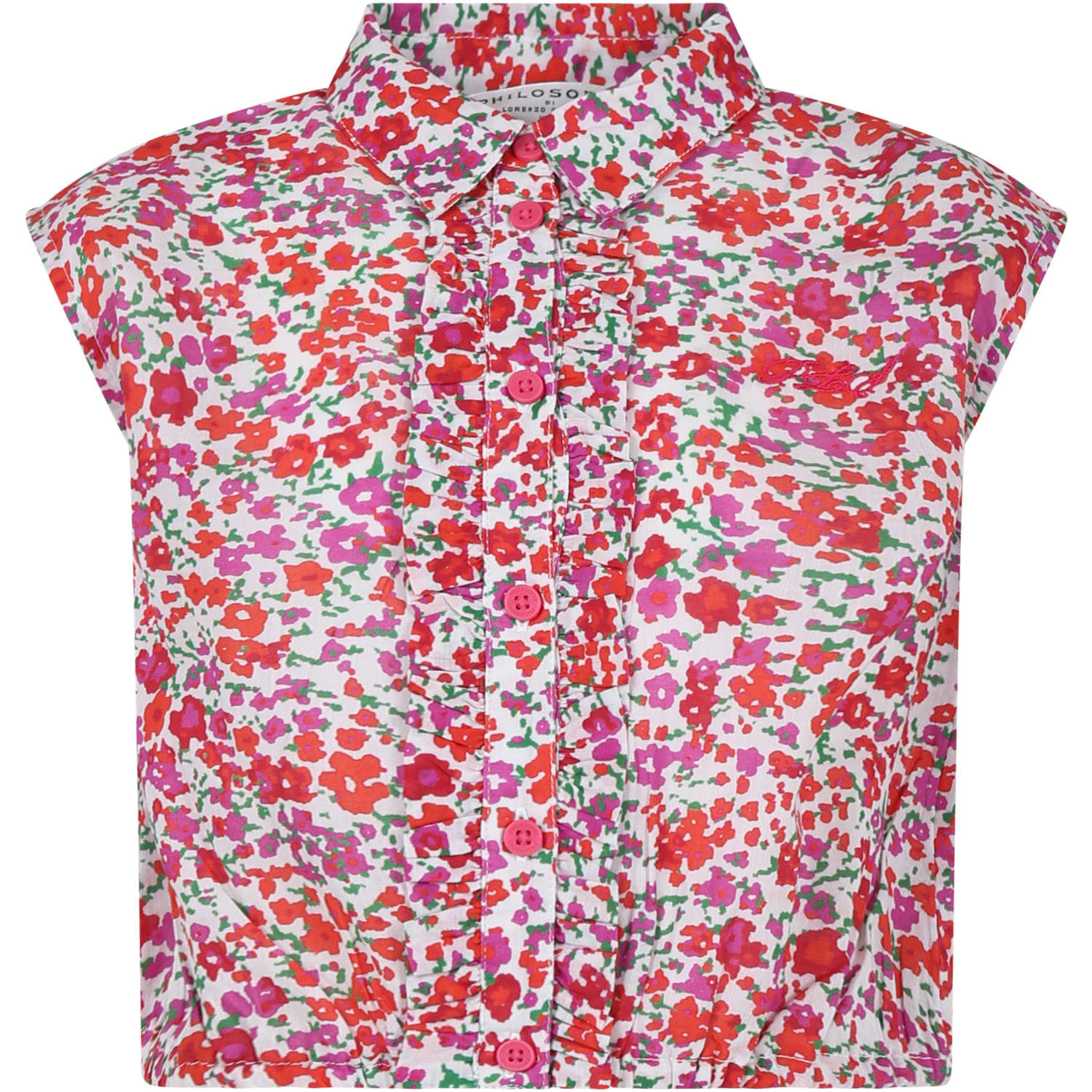 Shop Philosophy Di Lorenzo Serafini White Top For Girl With Flowers In Multicolor