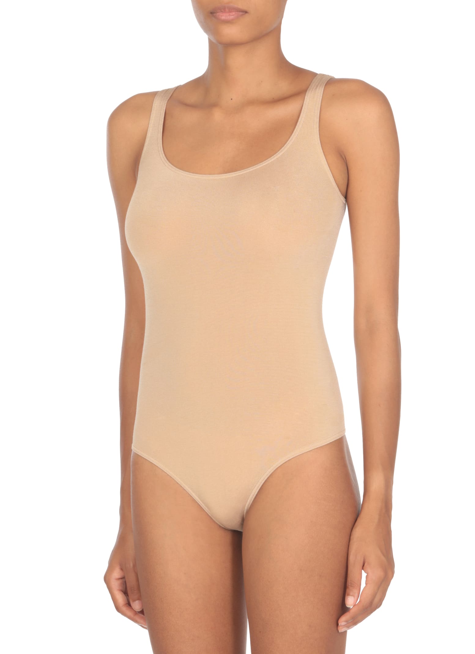 Shop Wolford Cotton Blend Body In Beige