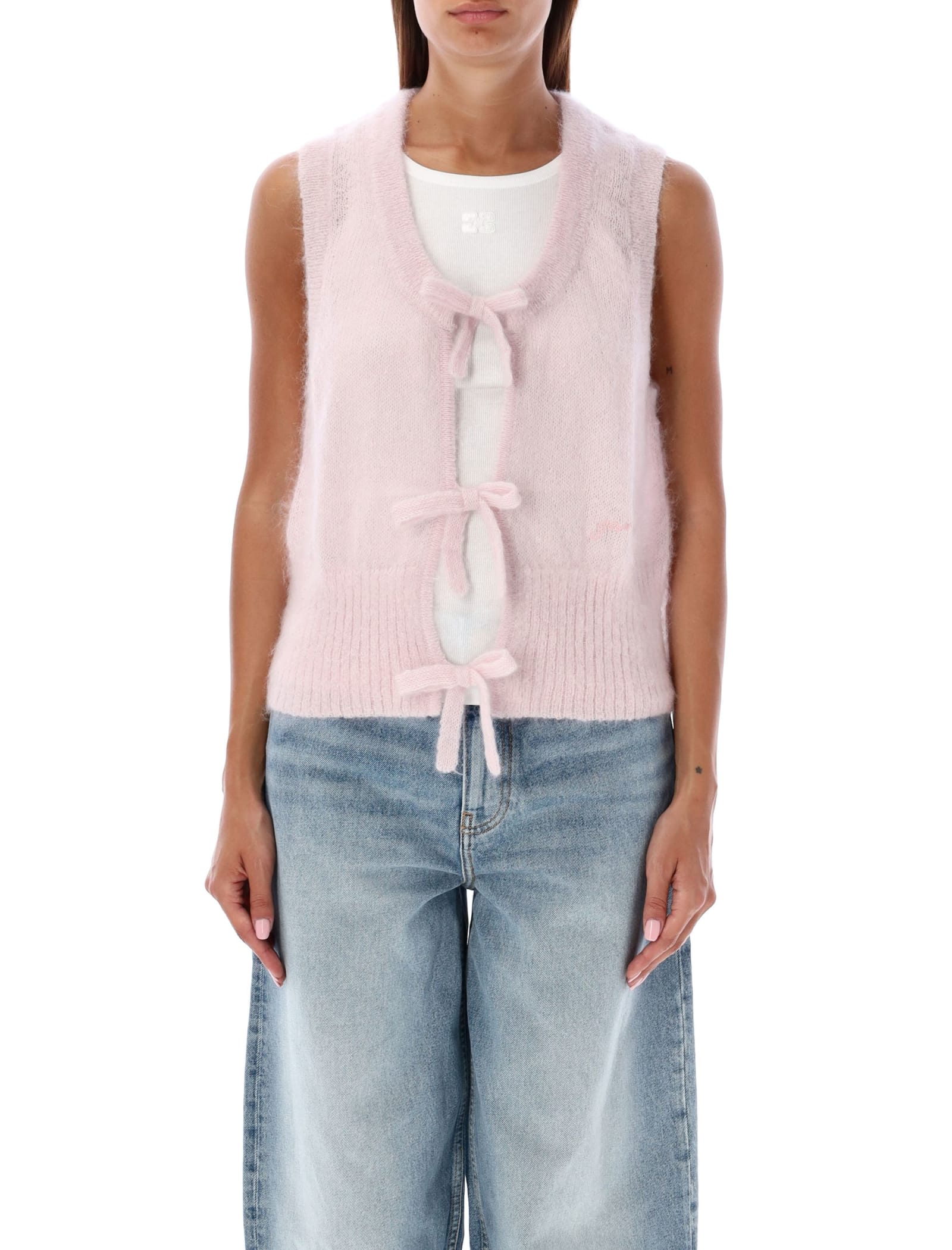 Shop Ganni Light Mohair Tie Vest In Lilac Sachet